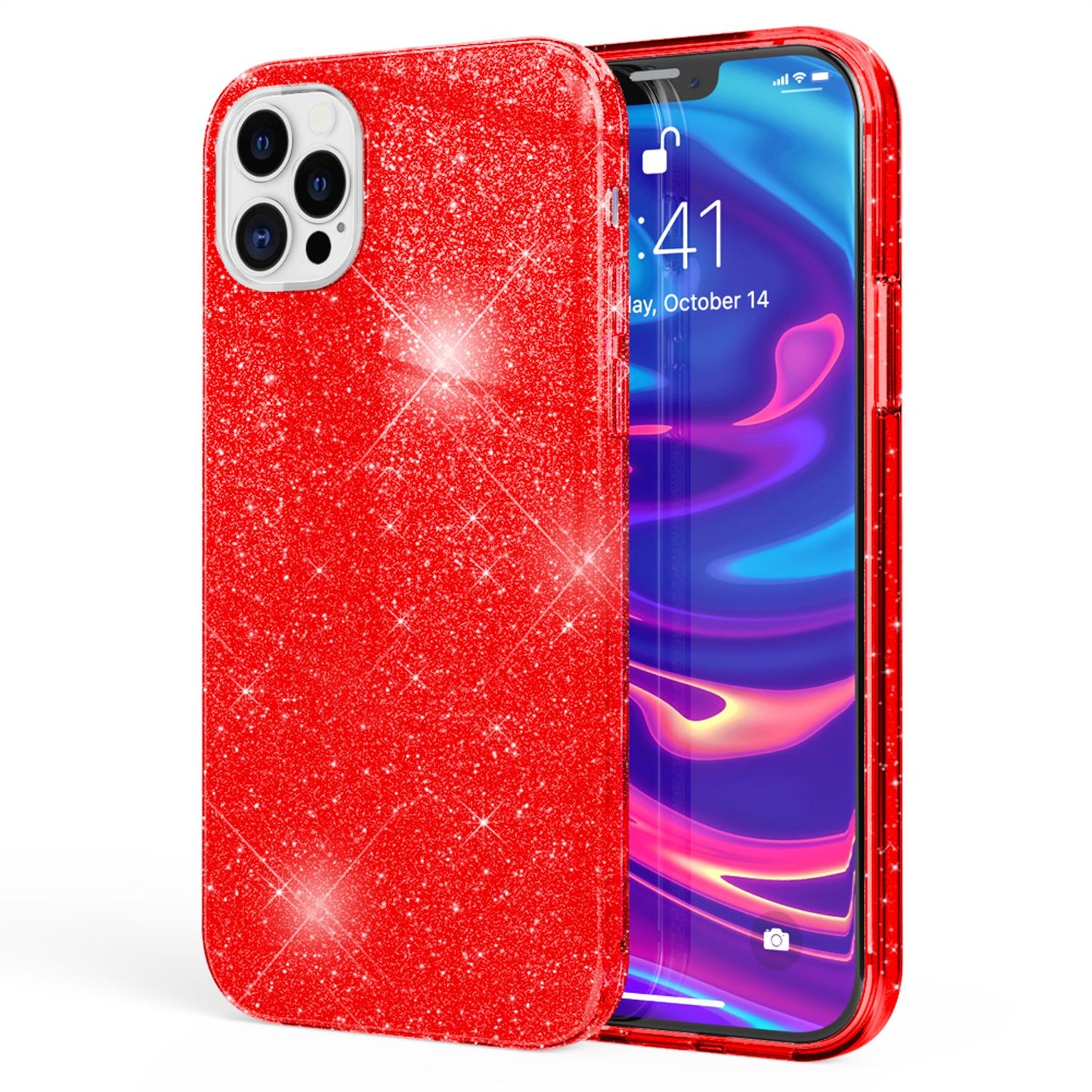 NALIA Glitzerhülle für iPhone 12 Pro Max – Funkelnder Glitzer-Look & Grip – SHINEPOP (Silikon Case) – Marke aus Berlin