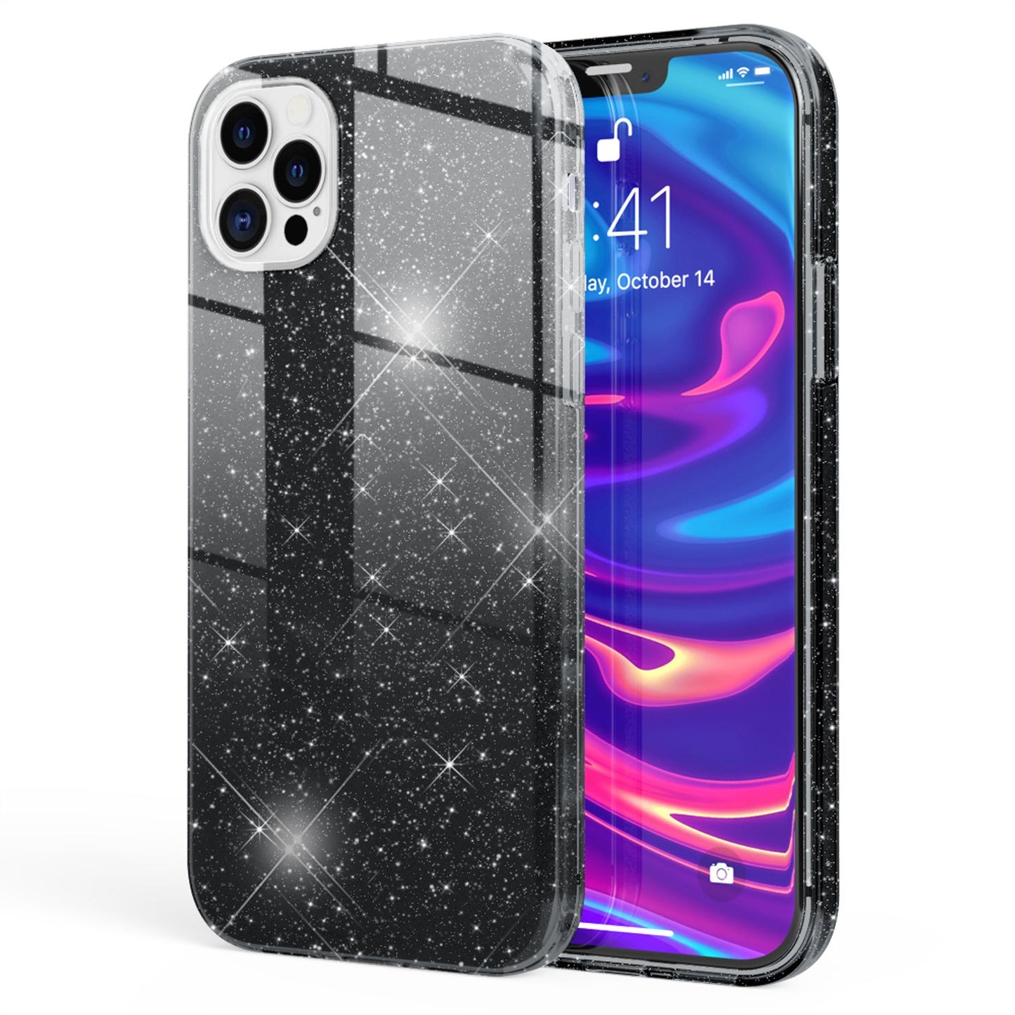 NALIA Glitzerhülle für iPhone 12 Pro Max – Funkelnder Glitzer-Look & Grip – SHINEPOP (Silikon Case) – Marke aus Berlin