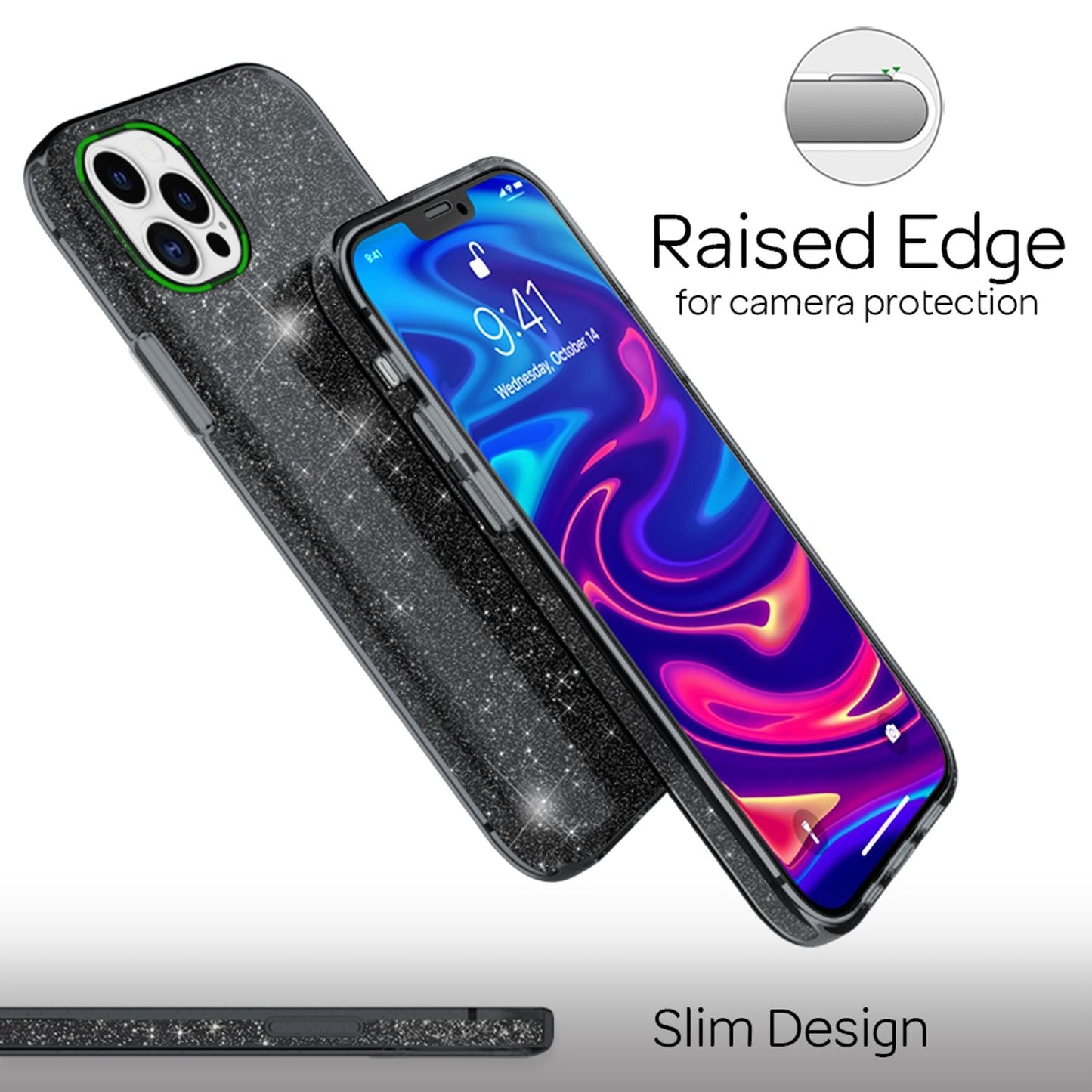 NALIA Glitzerhülle für iPhone 12 Pro Max – Funkelnder Glitzer-Look & Grip – SHINEPOP (Silikon Case) – Marke aus Berlin