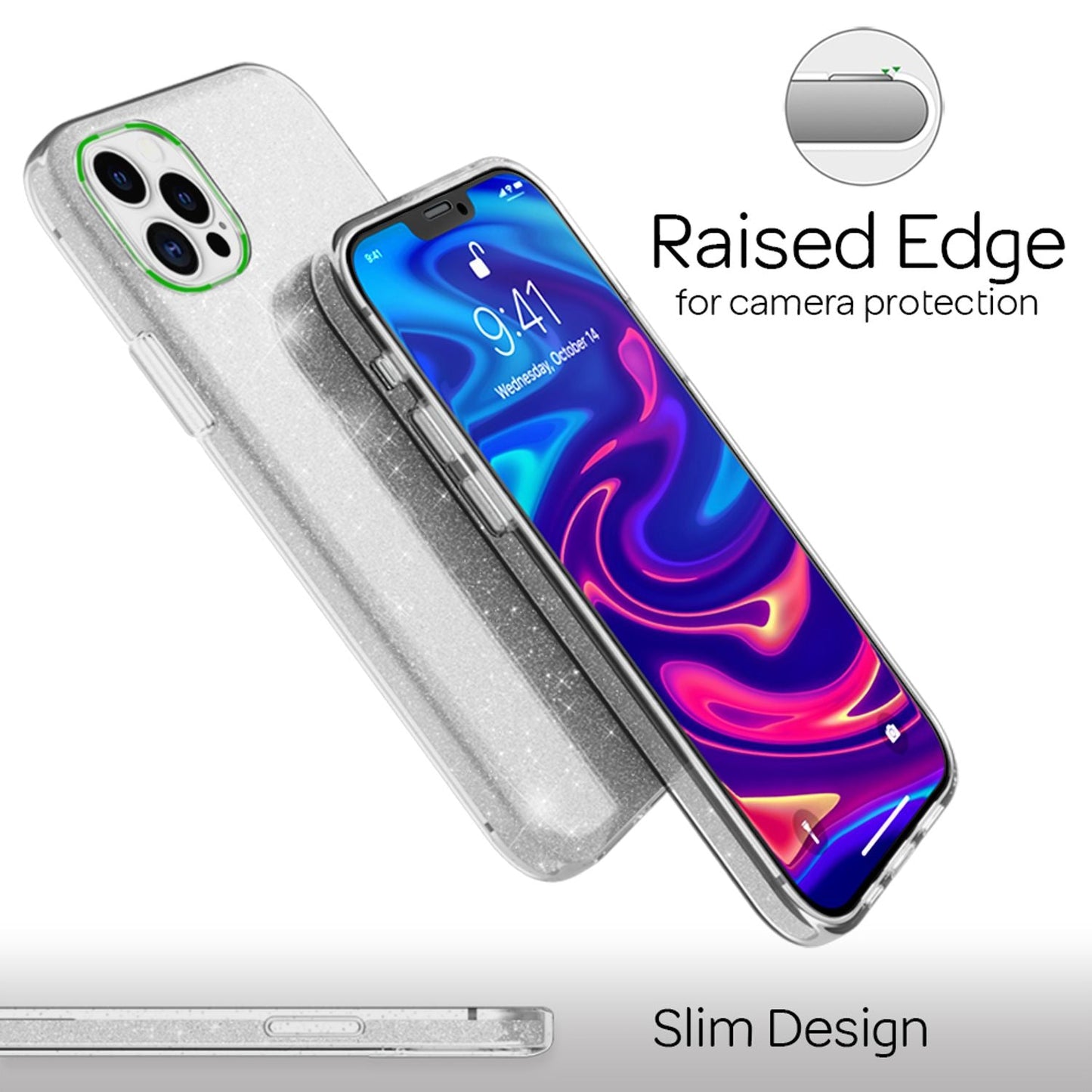 NALIA Glitzerhülle für iPhone 12 Pro Max – Funkelnder Glitzer-Look & Grip – SHINEPOP (Silikon Case) – Marke aus Berlin