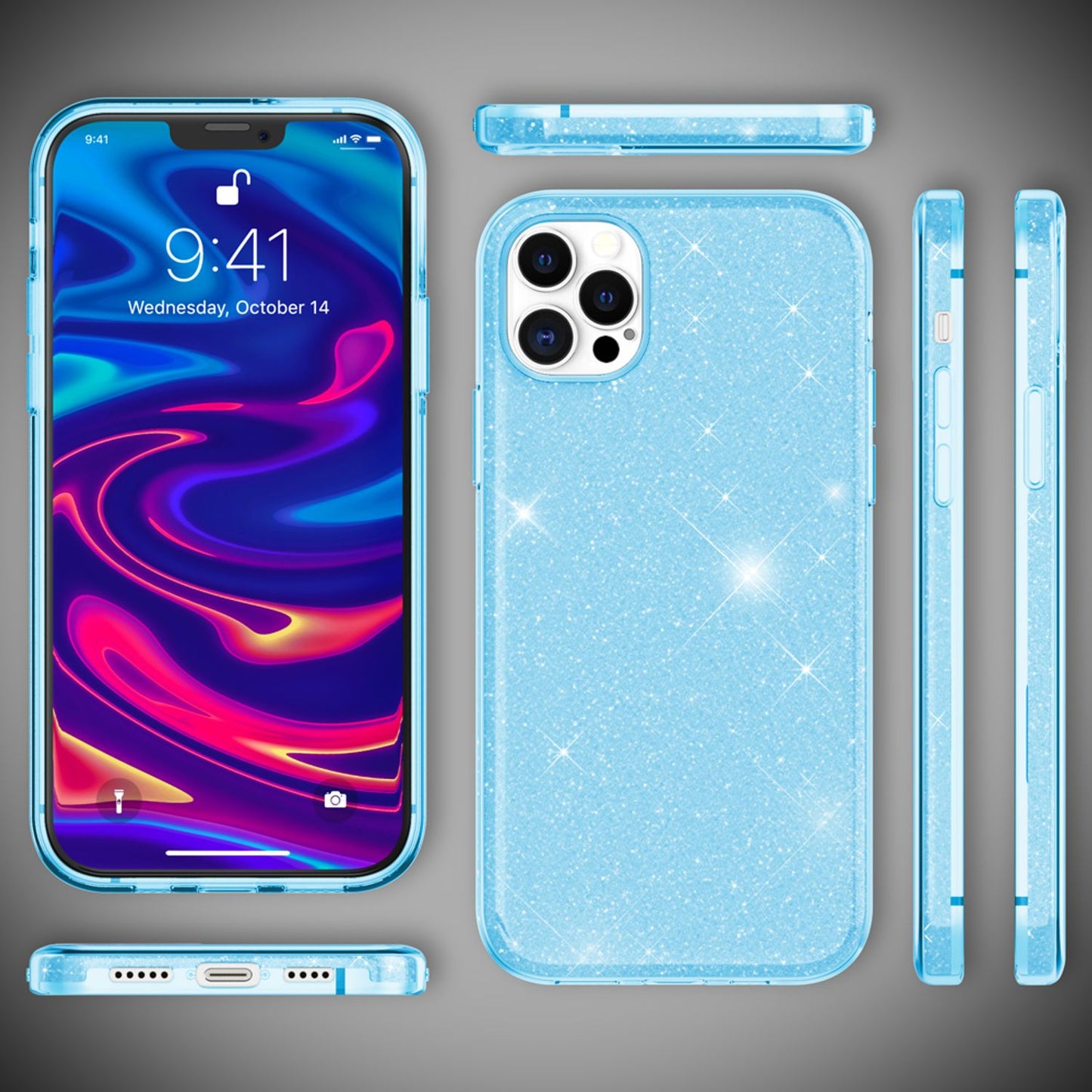 NALIA Glitzerhülle für iPhone 12 Pro Max – Funkelnder Glitzer-Look & Grip – SHINEPOP (Silikon Case) – Marke aus Berlin