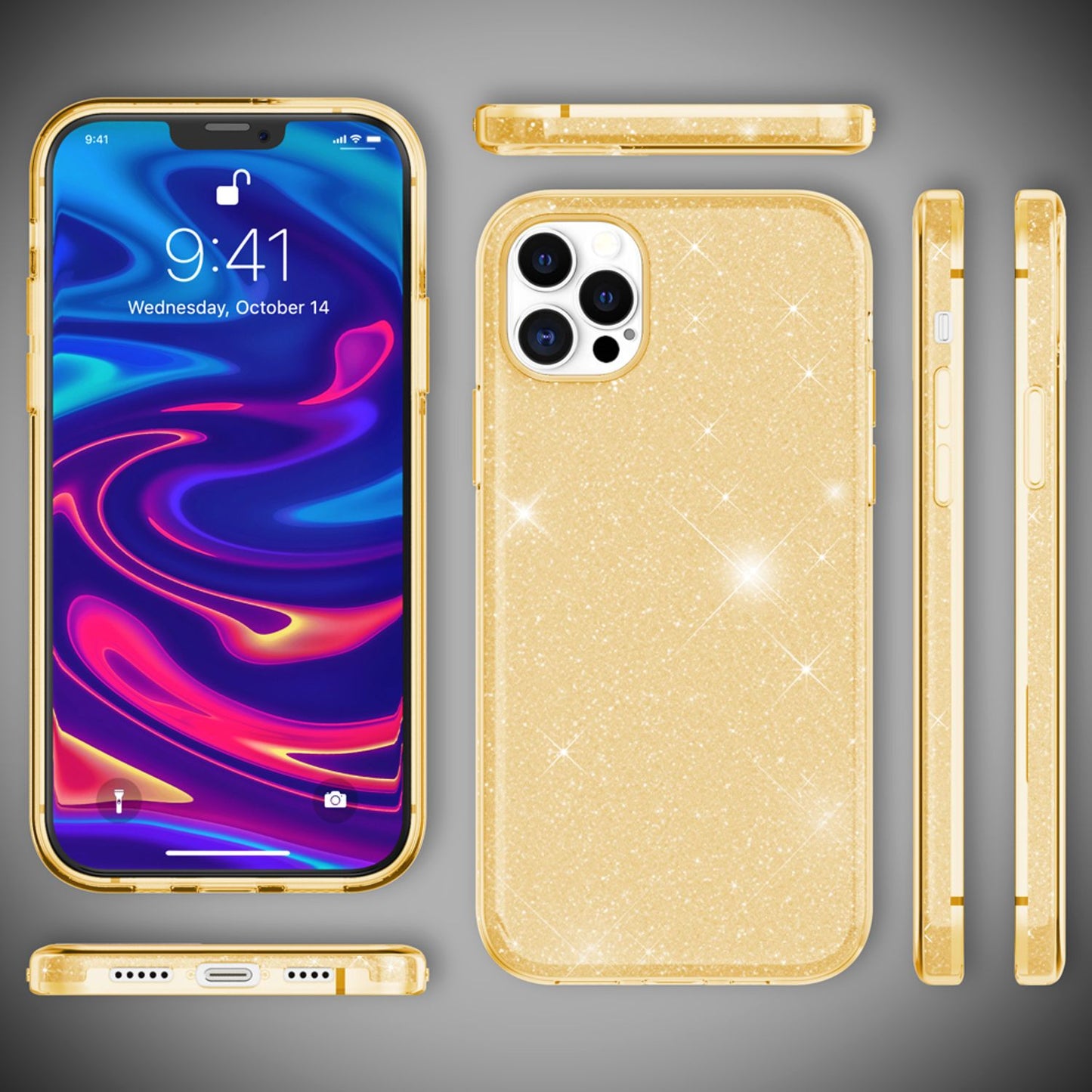NALIA Glitzerhülle für iPhone 12 Pro Max – Funkelnder Glitzer-Look & Grip – SHINEPOP (Silikon Case) – Marke aus Berlin