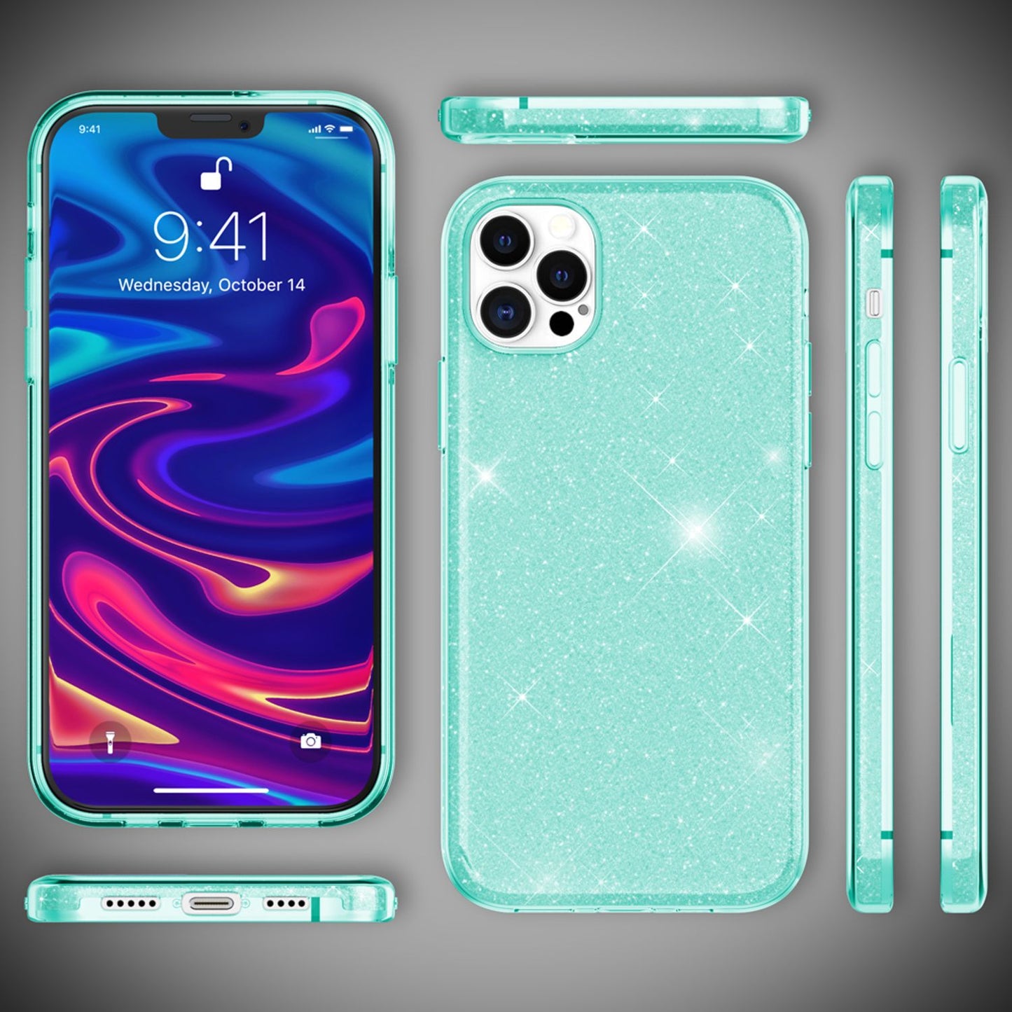 NALIA Glitzerhülle für iPhone 12 Pro Max – Funkelnder Glitzer-Look & Grip – SHINEPOP (Silikon Case) – Marke aus Berlin