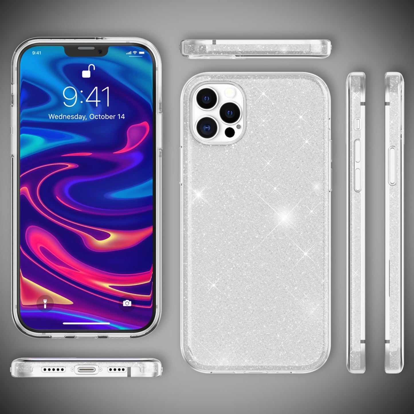 NALIA Glitzerhülle für iPhone 12 Pro Max – Funkelnder Glitzer-Look & Grip – SHINEPOP (Silikon Case) – Marke aus Berlin