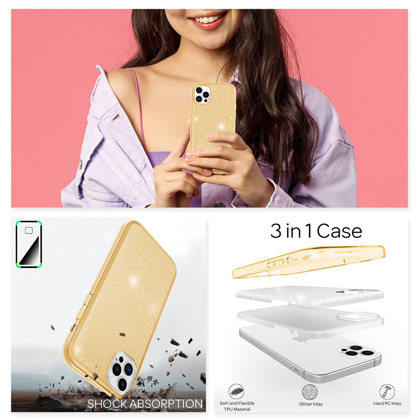 NALIA Glitzerhülle für iPhone 12 Pro Max – Funkelnder Glitzer-Look & Grip – SHINEPOP (Silikon Case) – Marke aus Berlin