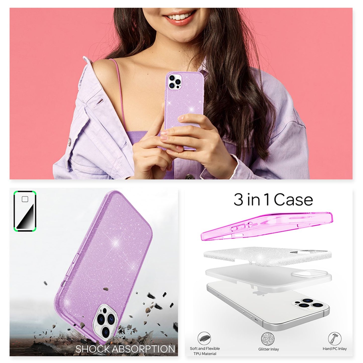 NALIA Glitzerhülle für iPhone 12 Pro Max – Funkelnder Glitzer-Look & Grip – SHINEPOP (Silikon Case) – Marke aus Berlin