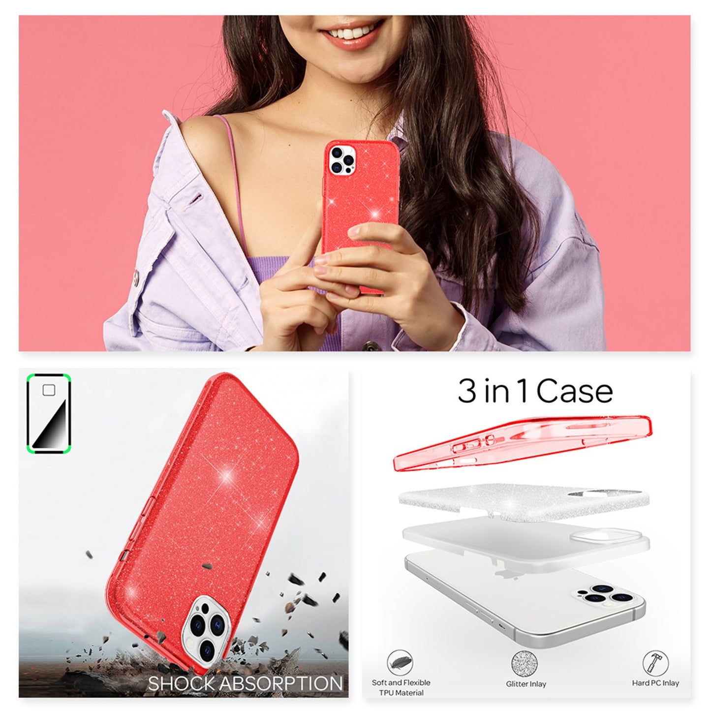 NALIA Glitzerhülle für iPhone 12 Pro Max – Funkelnder Glitzer-Look & Grip – SHINEPOP (Silikon Case) – Marke aus Berlin