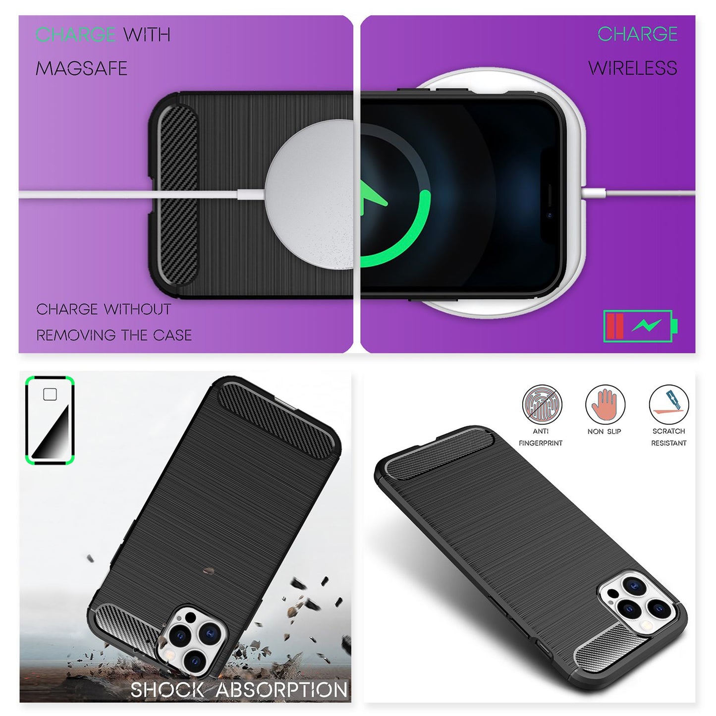 NALIA Silikonhülle für iPhone 12 Pro Max – Rutschfest & Matt – VORTEX (Gebürstete Optik & Carbon Design) – Marke aus Berlin