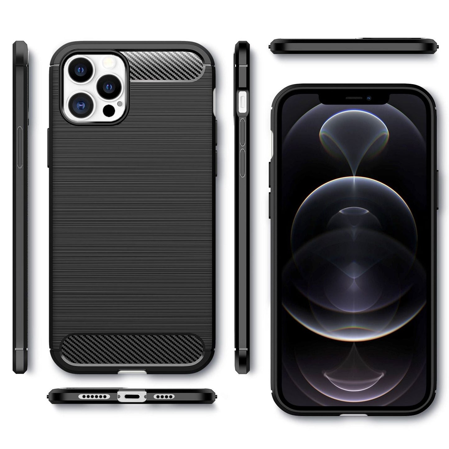 NALIA Silikonhülle für iPhone 12 Pro Max – Rutschfest & Matt – VORTEX (Gebürstete Optik & Carbon Design) – Marke aus Berlin
