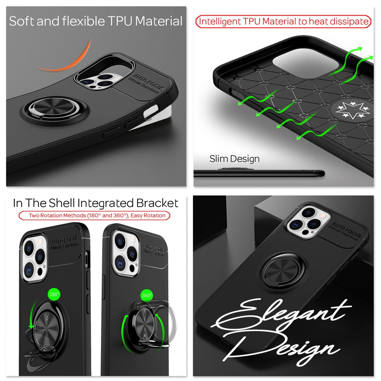 NALIA Ringhülle für iPhone 12 Pro Max – Ring-Ständer 360° & für Magnet-Halter – GRIP360 (Mattiertes Silikon Case) – Marke aus Berlin