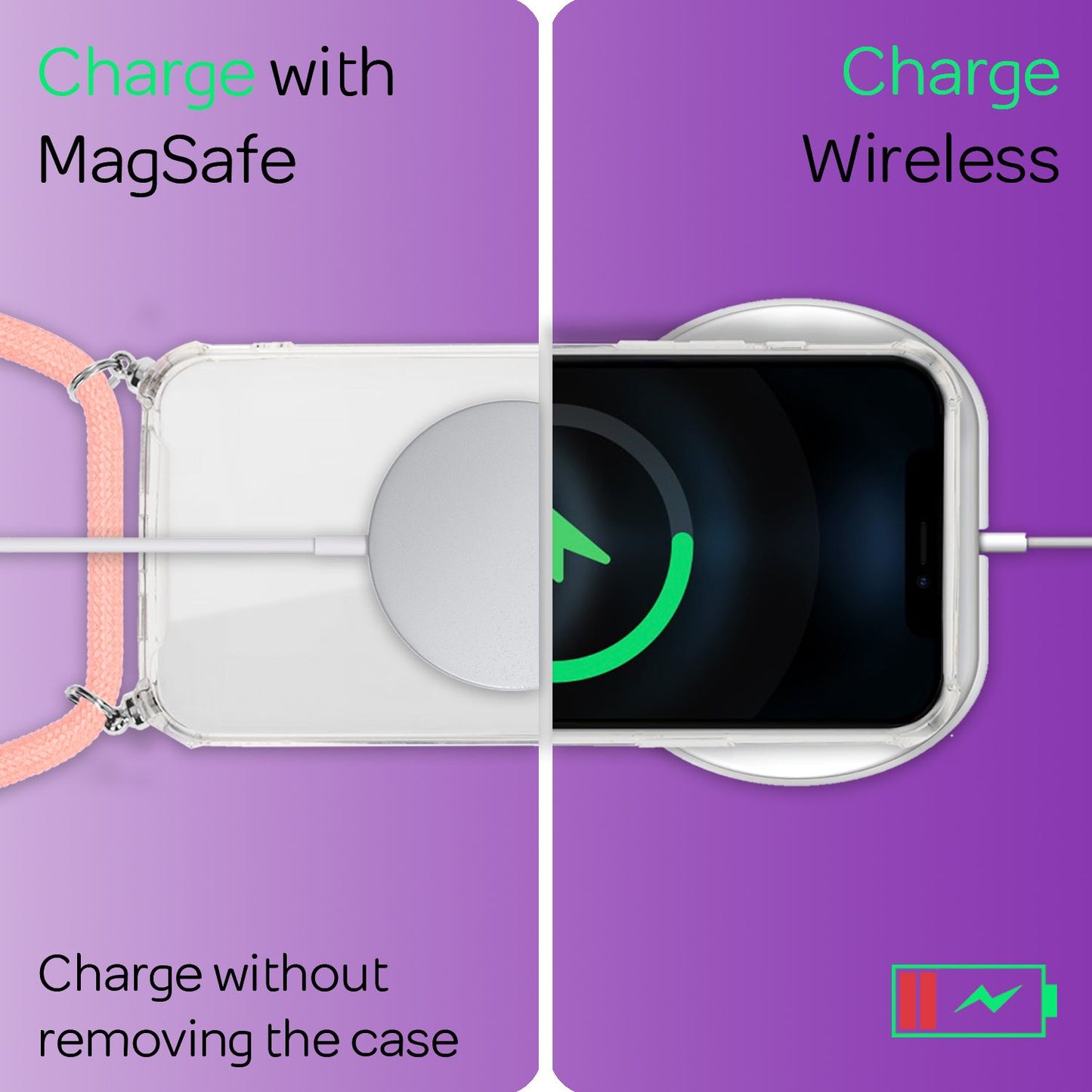 NALIA Handykette für iPhone 12 / 12 Pro – Transparentes Hybrid-Case & Band – HANGIT (Anti-Gelb Rückseite & Verstellbar) – Marke aus Berlin