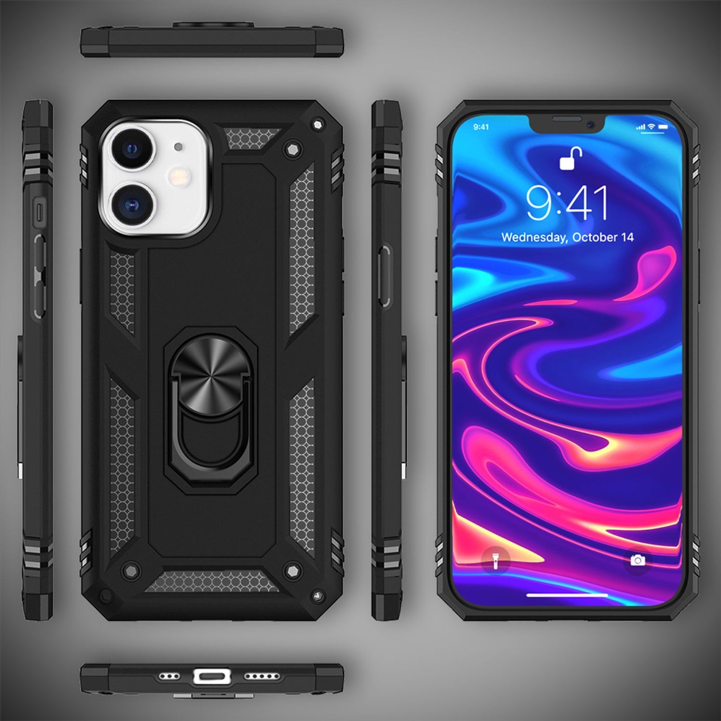 NALIA Panzerhülle für iPhone 12 / 12 Pro – Ring-Ständer 360° & Magnet-Halterung Kompatibel – RINGDEFEND (Stoßfestes Outdoor Case) – Marke aus Berlin