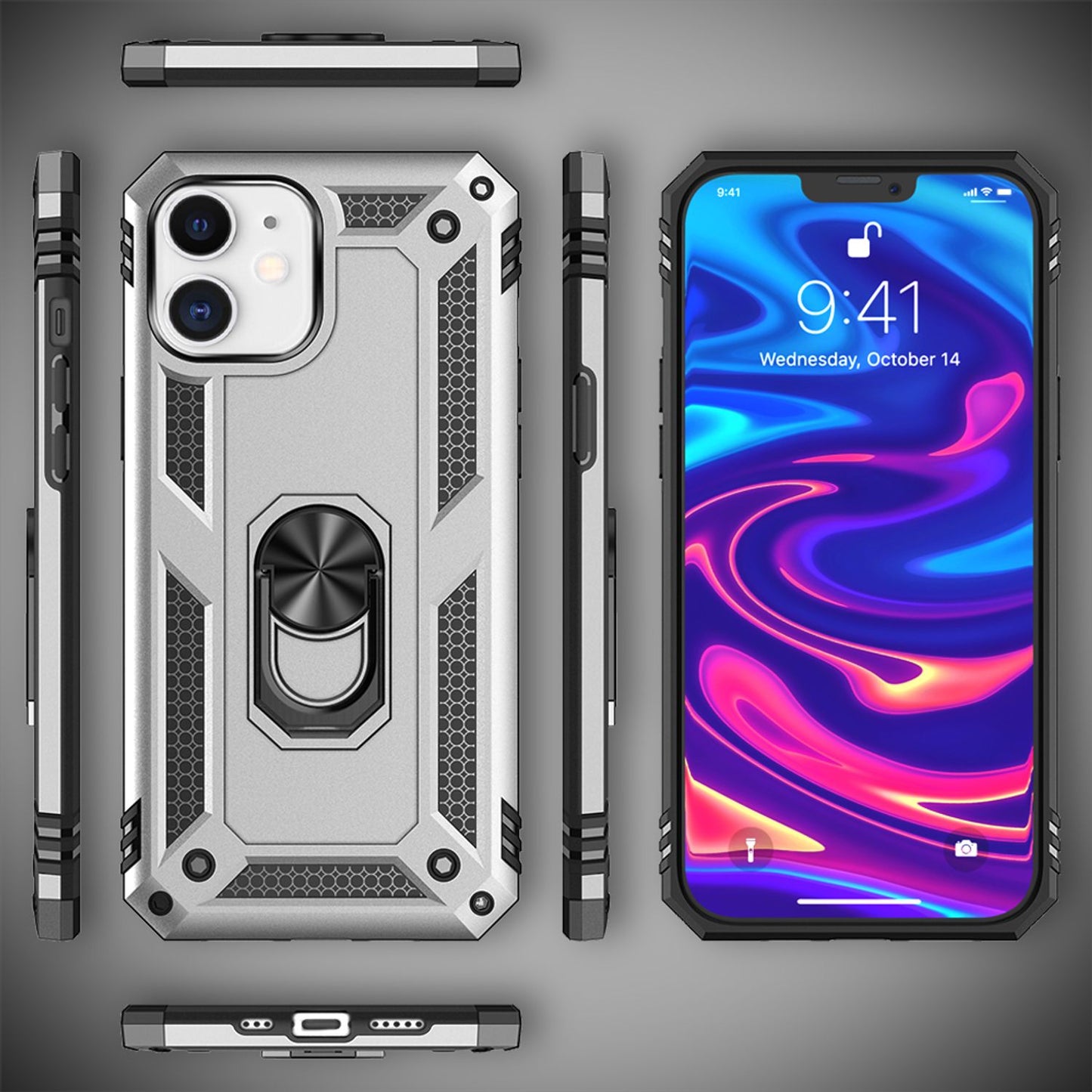 NALIA Panzerhülle für iPhone 12 / 12 Pro – Ring-Ständer 360° & Magnet-Halterung Kompatibel – RINGDEFEND (Stoßfestes Outdoor Case) – Marke aus Berlin