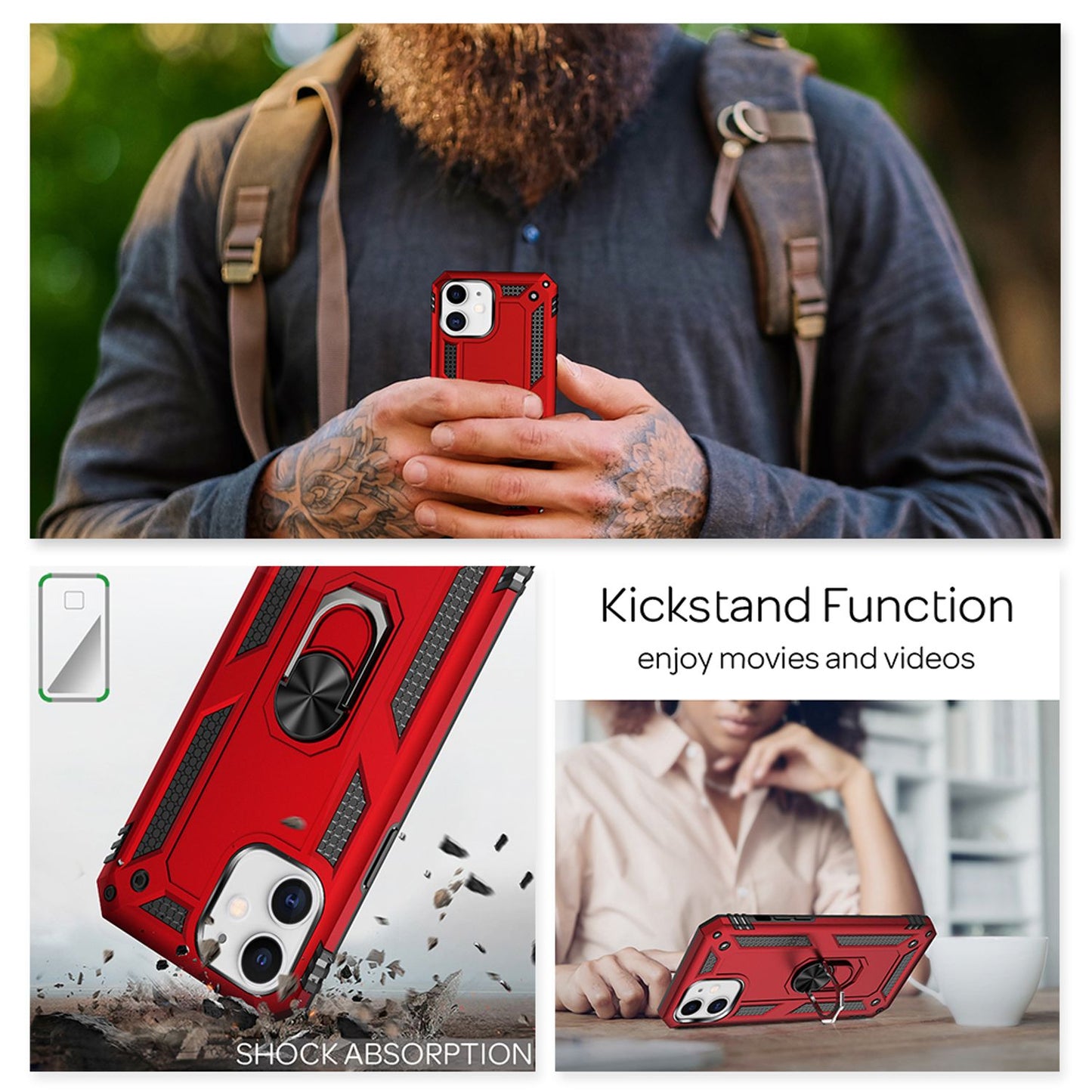 NALIA Panzerhülle für iPhone 12 / 12 Pro – Ring-Ständer 360° & Magnet-Halterung Kompatibel – RINGDEFEND (Stoßfestes Outdoor Case) – Marke aus Berlin