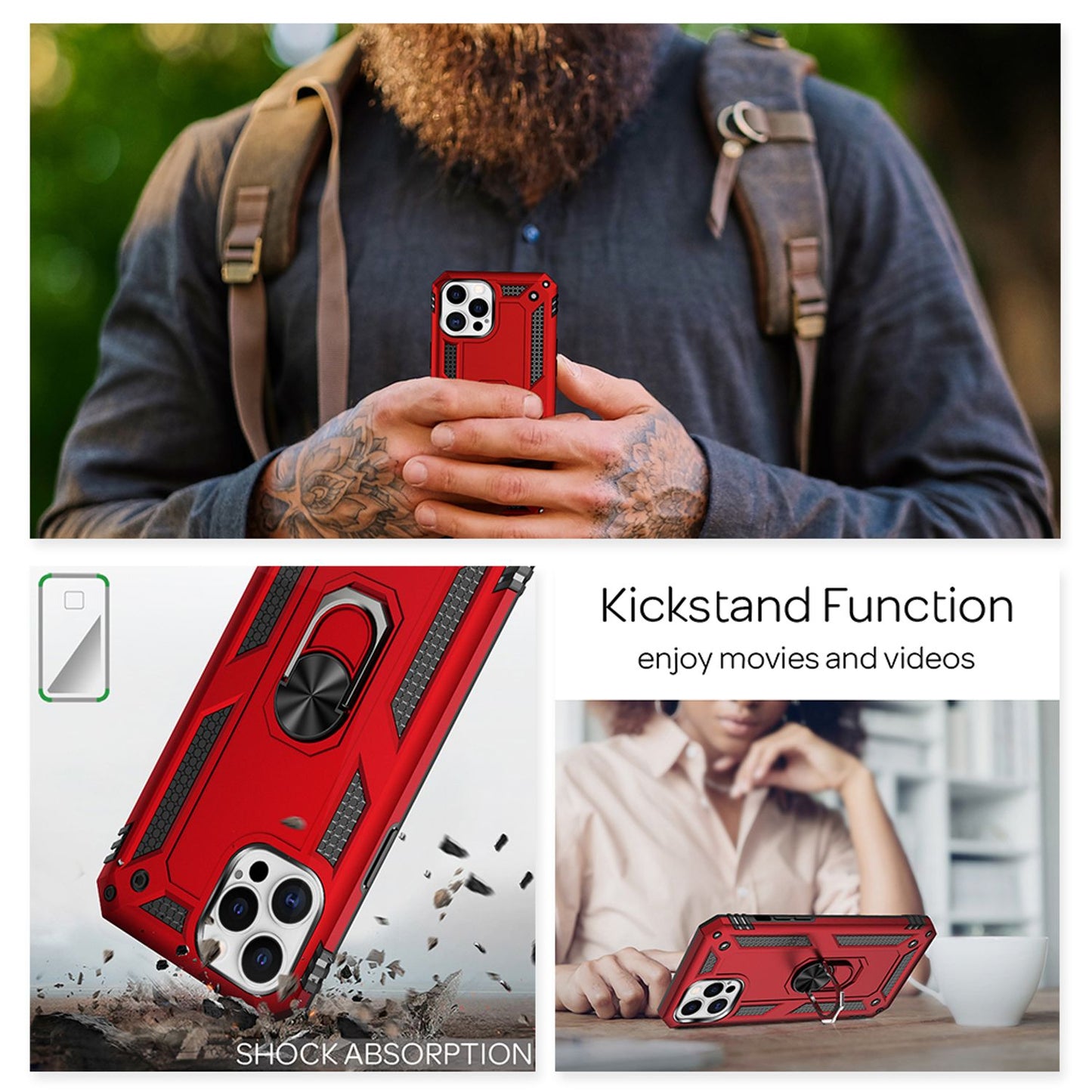NALIA Panzerhülle für iPhone 12 Pro Max – Ring-Ständer 360° & Magnet-Halterung Kompatibel – RINGDEFEND (Stoßfestes Outdoor Case) – Marke aus Berlin