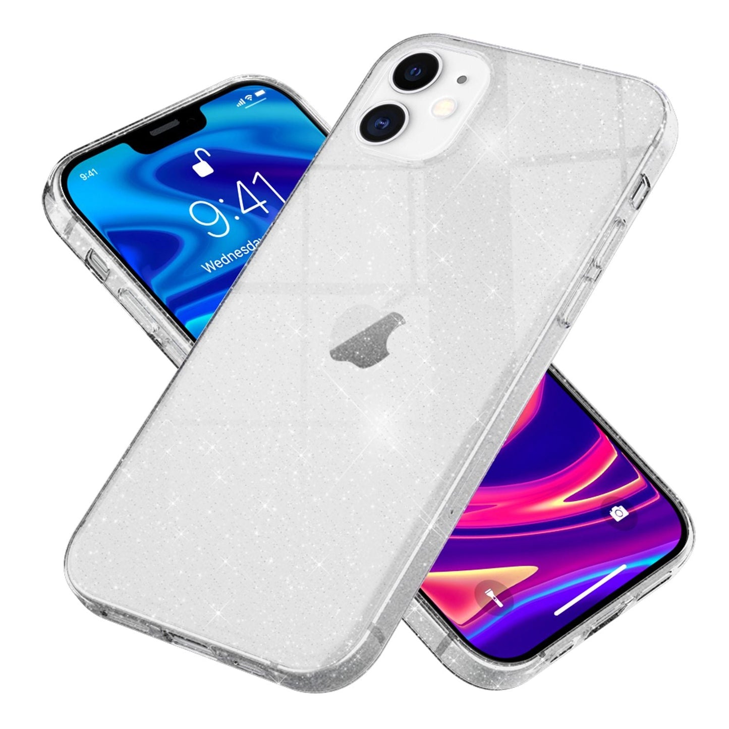 NALIA Glitzerhülle für iPhone 12 Mini – Funkelndes Silikon Case – DAZZLIN (Transparent & Stoßfest) – Marke aus Berlin
