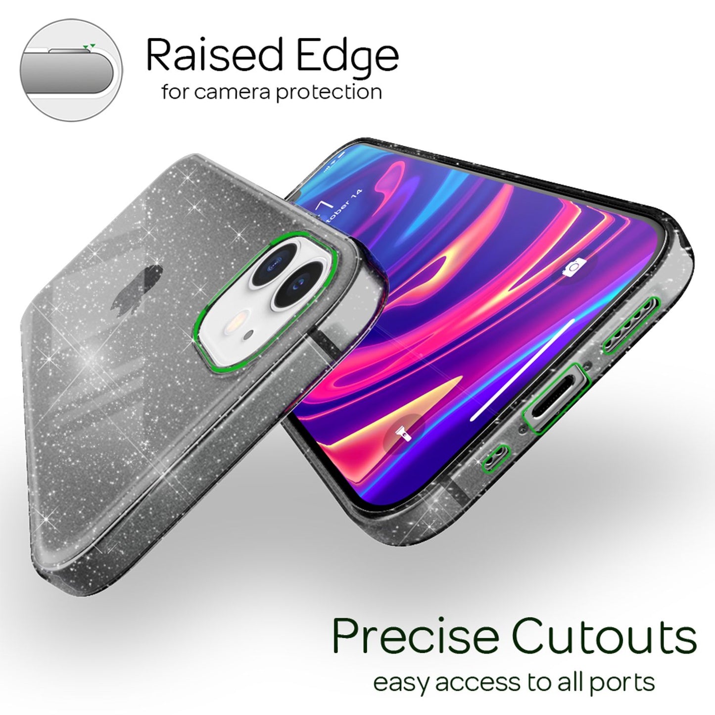 NALIA Glitzerhülle für iPhone 12 Mini – Funkelndes Silikon Case – DAZZLIN (Transparent & Stoßfest) – Marke aus Berlin