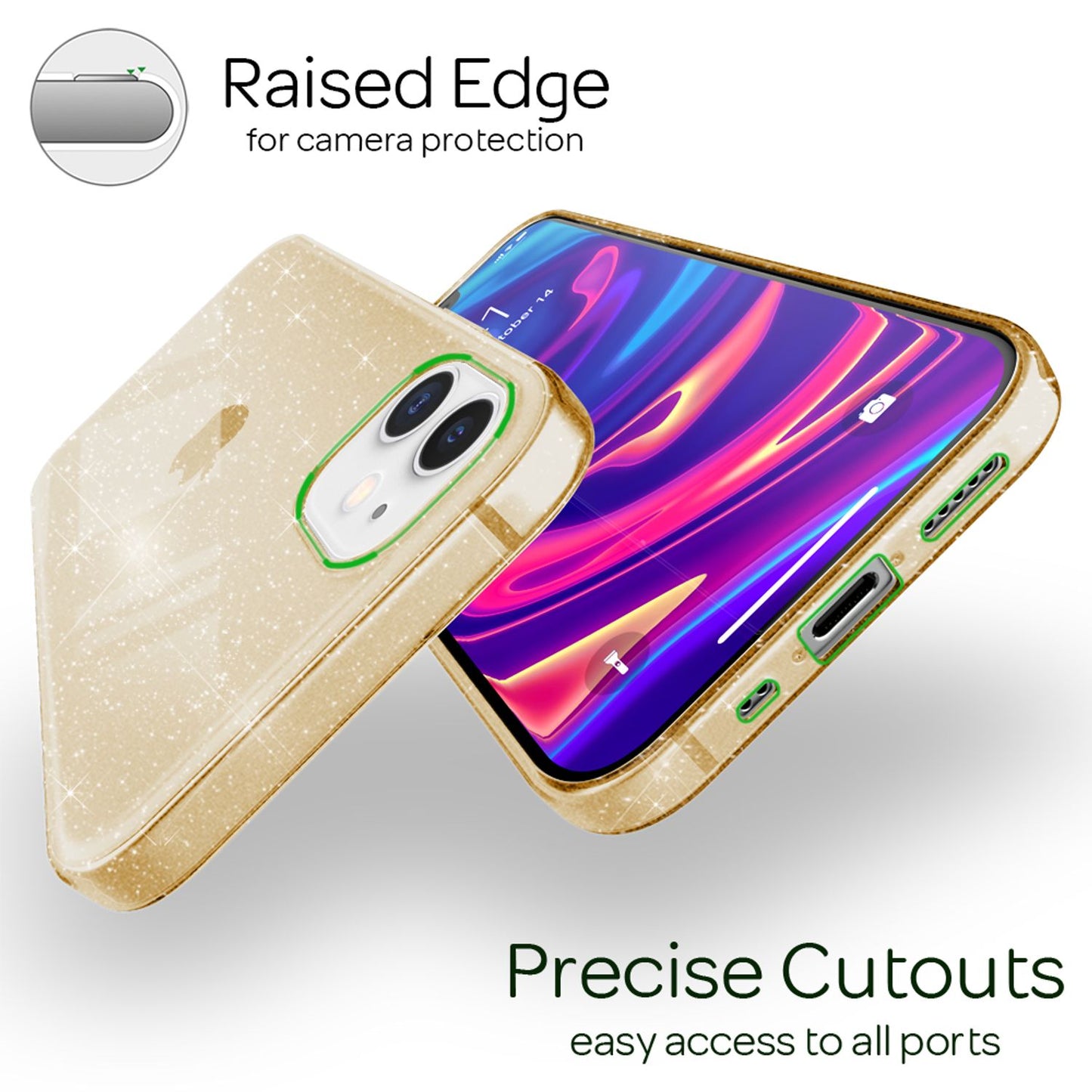 NALIA Glitzerhülle für iPhone 12 Mini – Funkelndes Silikon Case – DAZZLIN (Transparent & Stoßfest) – Marke aus Berlin