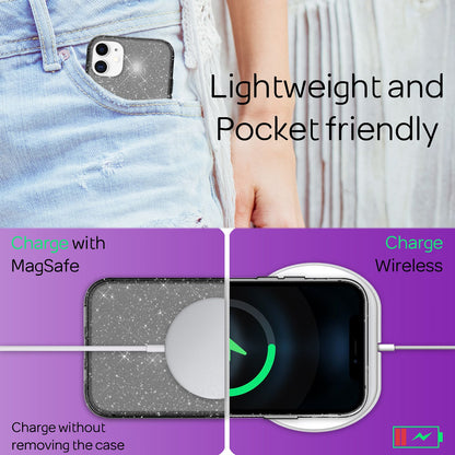 NALIA Glitzerhülle für iPhone 12 Mini – Funkelndes Silikon Case – DAZZLIN (Transparent & Stoßfest) – Marke aus Berlin