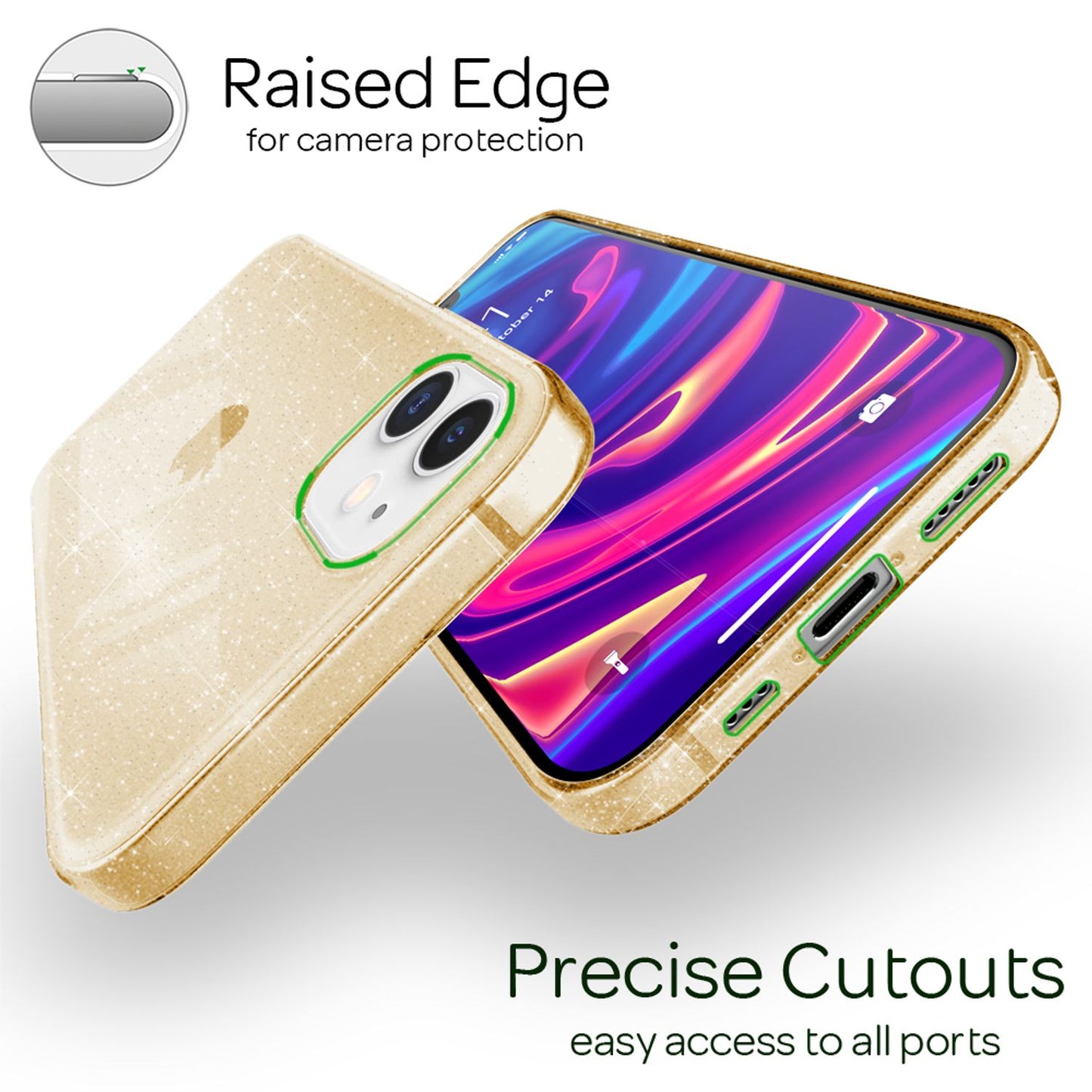 NALIA Glitzerhülle für iPhone 12 / 12 Pro – Funkelndes Silikon Case – DAZZLIN (Transparent & Stoßfest) – Marke aus Berlin