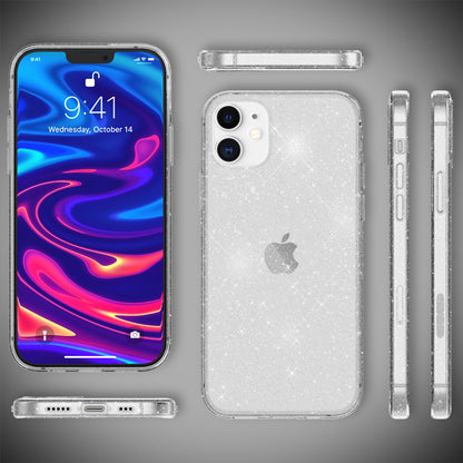 NALIA Glitzerhülle für iPhone 12 / 12 Pro – Funkelndes Silikon Case – DAZZLIN (Transparent & Stoßfest) – Marke aus Berlin
