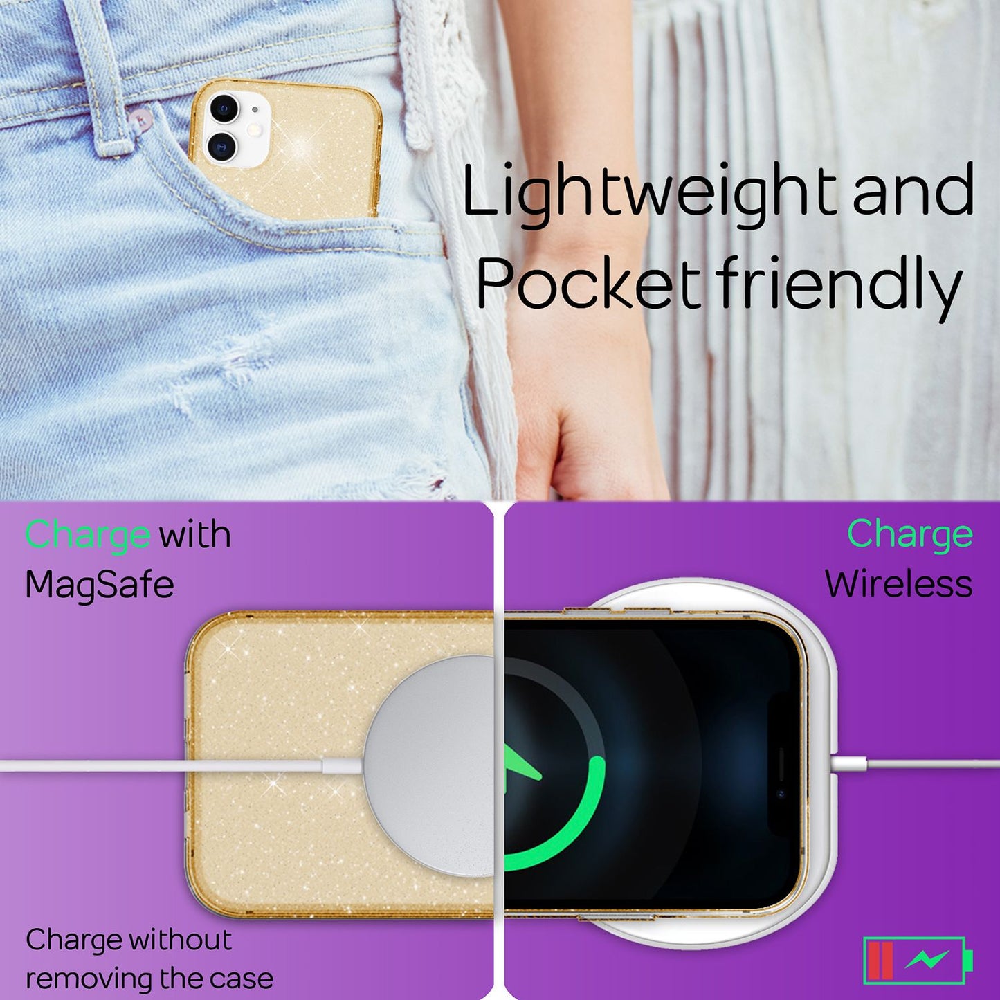NALIA Glitzerhülle für iPhone 12 / 12 Pro – Funkelndes Silikon Case – DAZZLIN (Transparent & Stoßfest) – Marke aus Berlin
