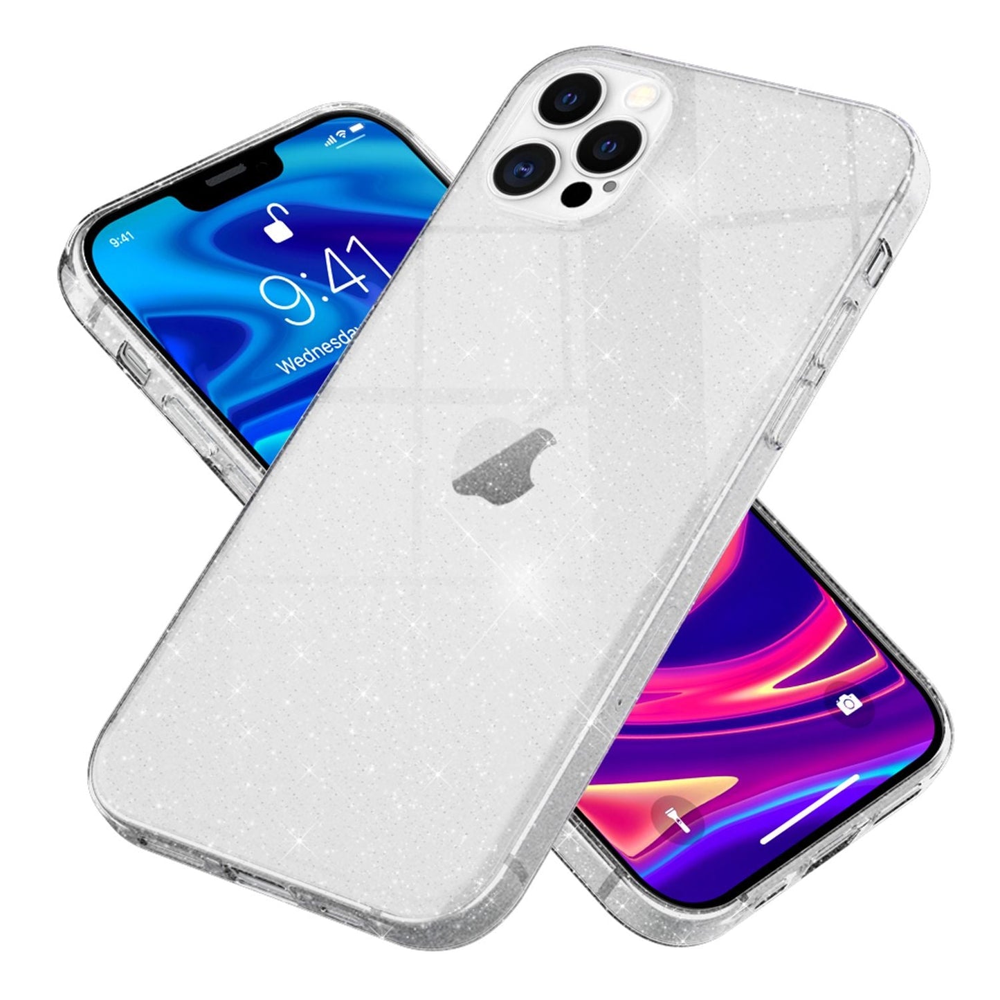 NALIA Glitzerhülle für iPhone 12 Pro Max – Funkelndes Silikon Case – DAZZLIN (Transparent & Stoßfest) – Marke aus Berlin