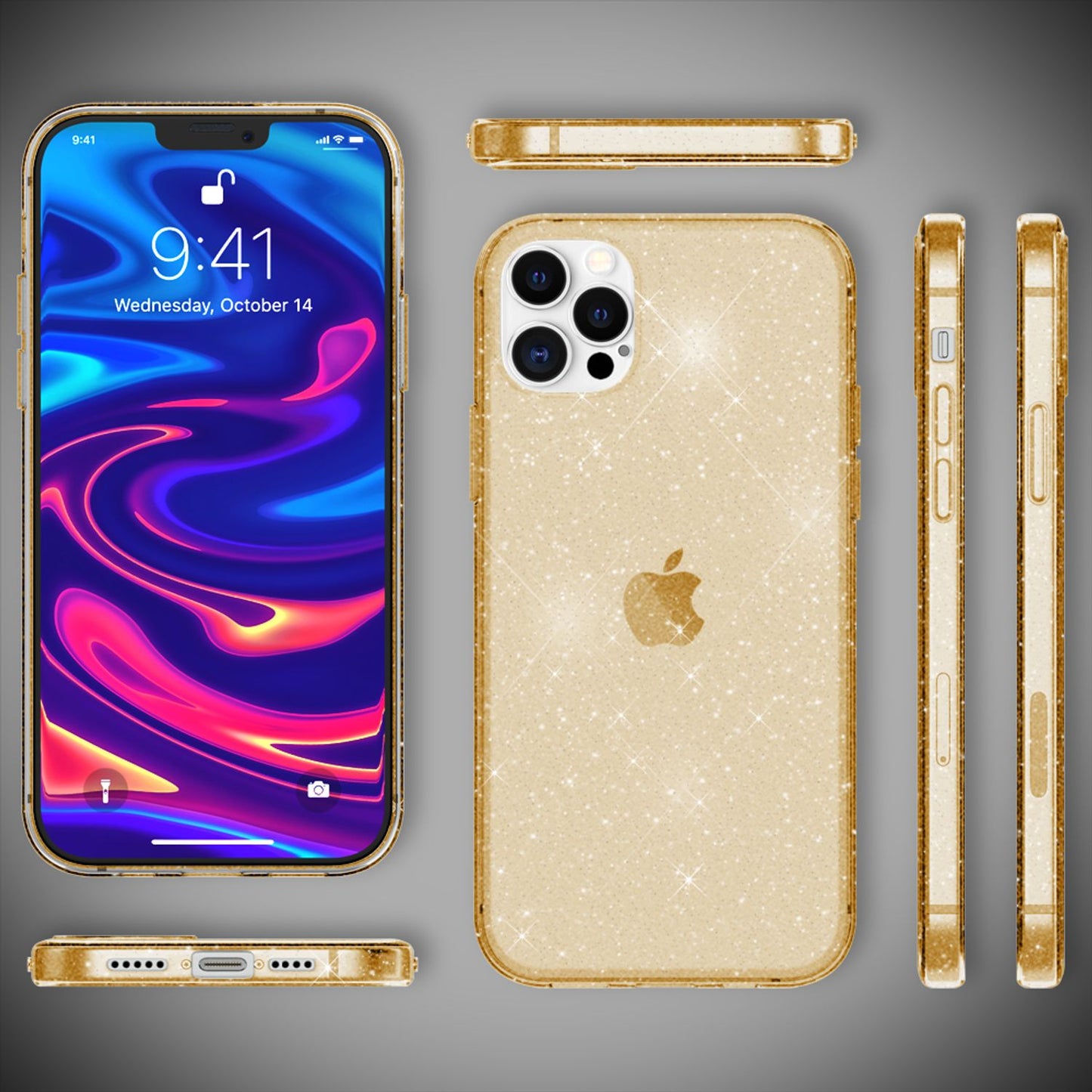 NALIA Glitzerhülle für iPhone 12 Pro Max – Funkelndes Silikon Case – DAZZLIN (Transparent & Stoßfest) – Marke aus Berlin