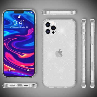 NALIA Glitzerhülle für iPhone 12 Pro Max – Funkelndes Silikon Case – DAZZLIN (Transparent & Stoßfest) – Marke aus Berlin