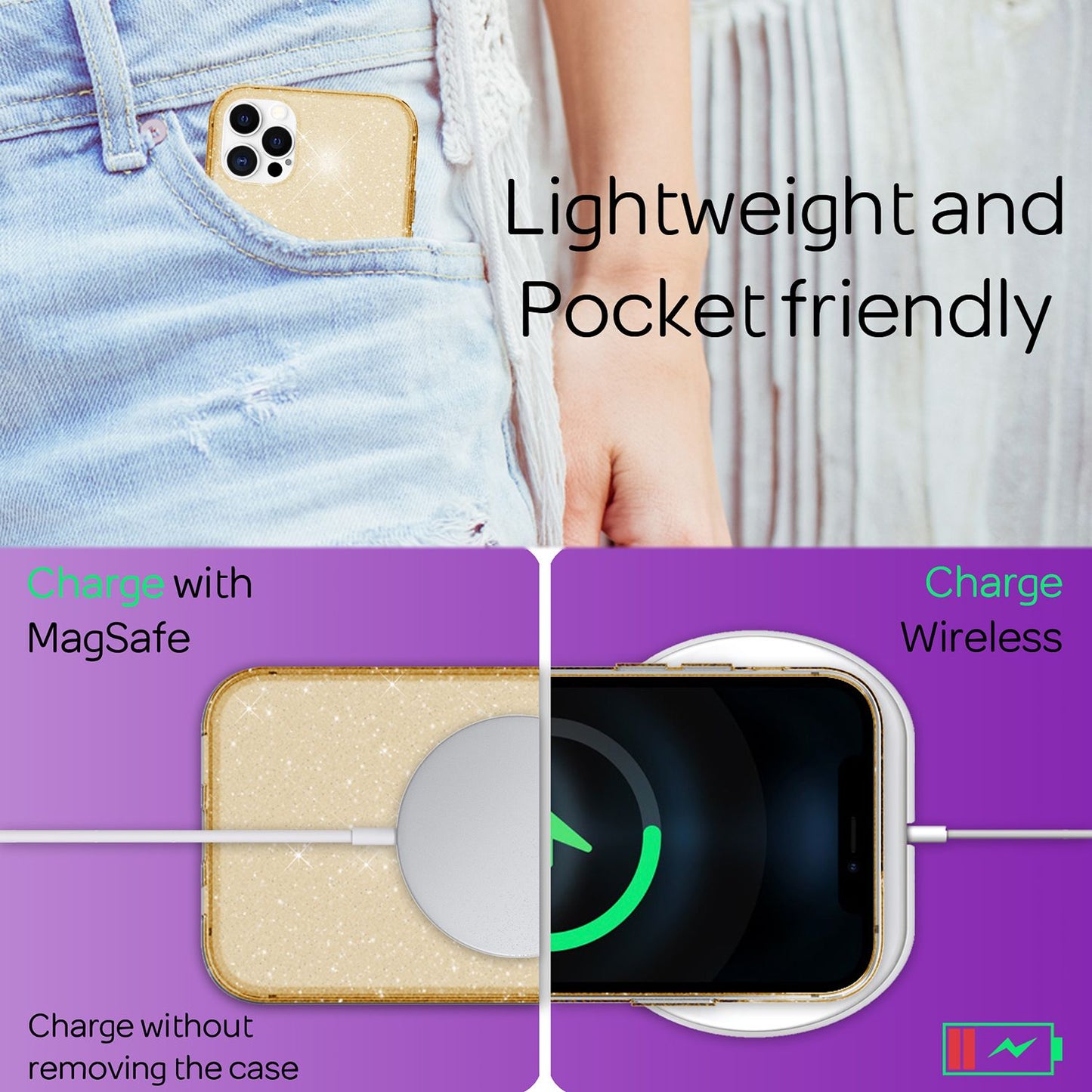 NALIA Glitzerhülle für iPhone 12 Pro Max – Funkelndes Silikon Case – DAZZLIN (Transparent & Stoßfest) – Marke aus Berlin
