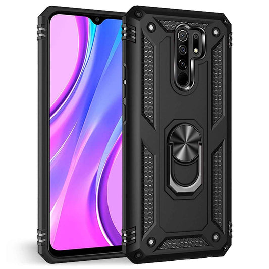 NALIA Panzerhülle für Xiaomi Redmi 9 – Ring-Ständer 360° & Magnet-Halterung Kompatibel – RINGDEFEND (Stoßfestes Outdoor Case) – Marke aus Berlin