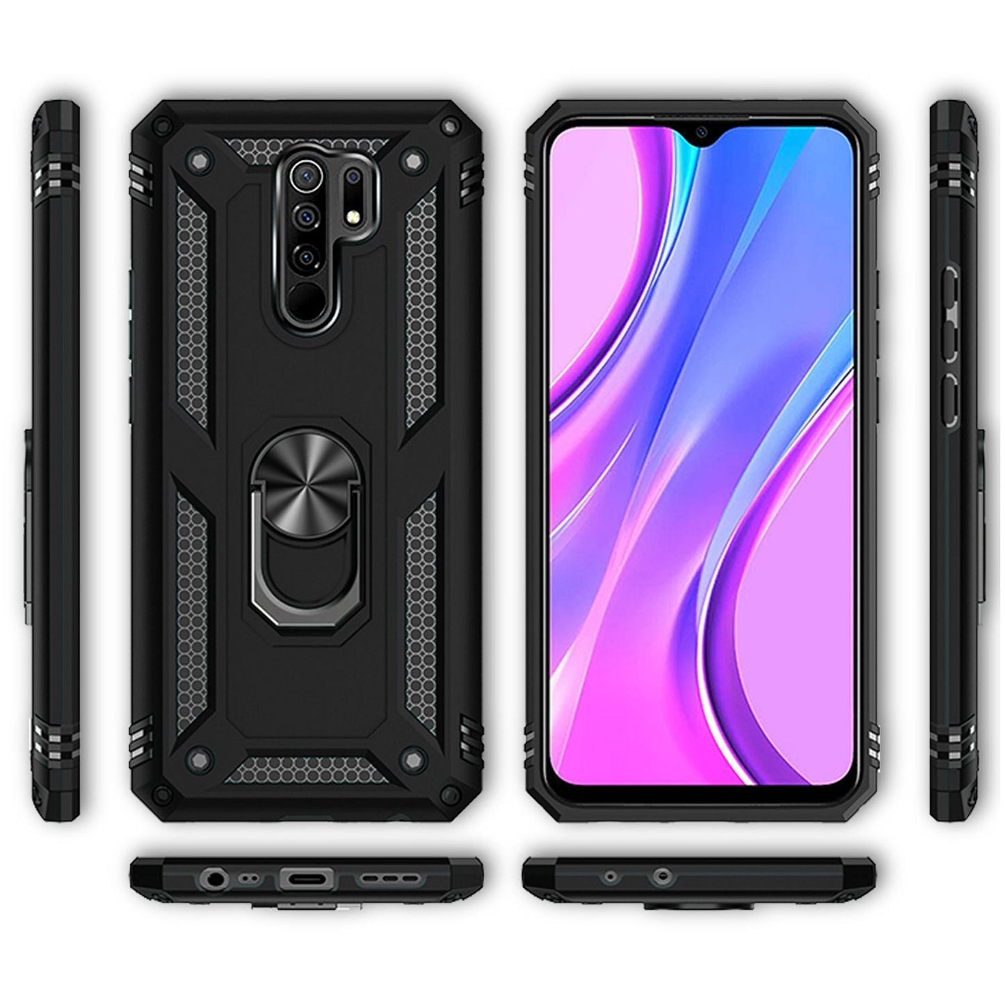 NALIA Panzerhülle für Xiaomi Redmi 9 – Ring-Ständer 360° & Magnet-Halterung Kompatibel – RINGDEFEND (Stoßfestes Outdoor Case) – Marke aus Berlin