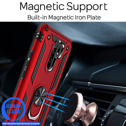 NALIA Panzerhülle für Xiaomi Redmi 9 – Ring-Ständer 360° & Magnet-Halterung Kompatibel – RINGDEFEND (Stoßfestes Outdoor Case) – Marke aus Berlin