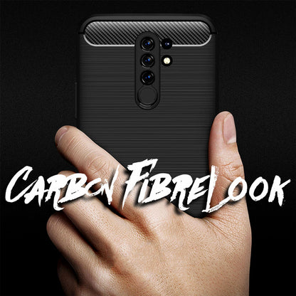 NALIA Silikonhülle für Xiaomi Redmi 9 – Rutschfest & Matt – VORTEX (Gebürstete Optik & Carbon Design) – Marke aus Berlin