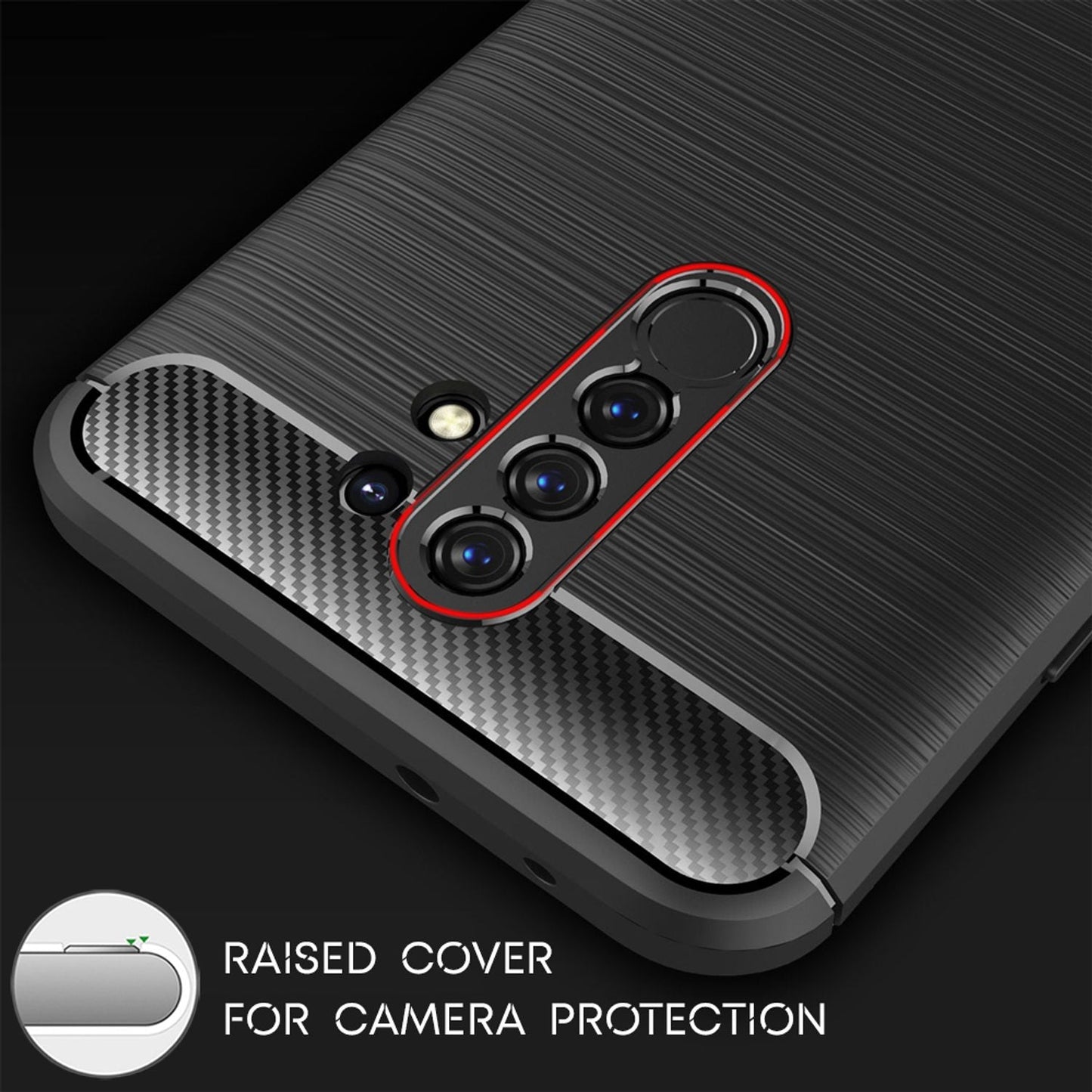 NALIA Silikonhülle für Xiaomi Redmi 9 – Rutschfest & Matt – VORTEX (Gebürstete Optik & Carbon Design) – Marke aus Berlin