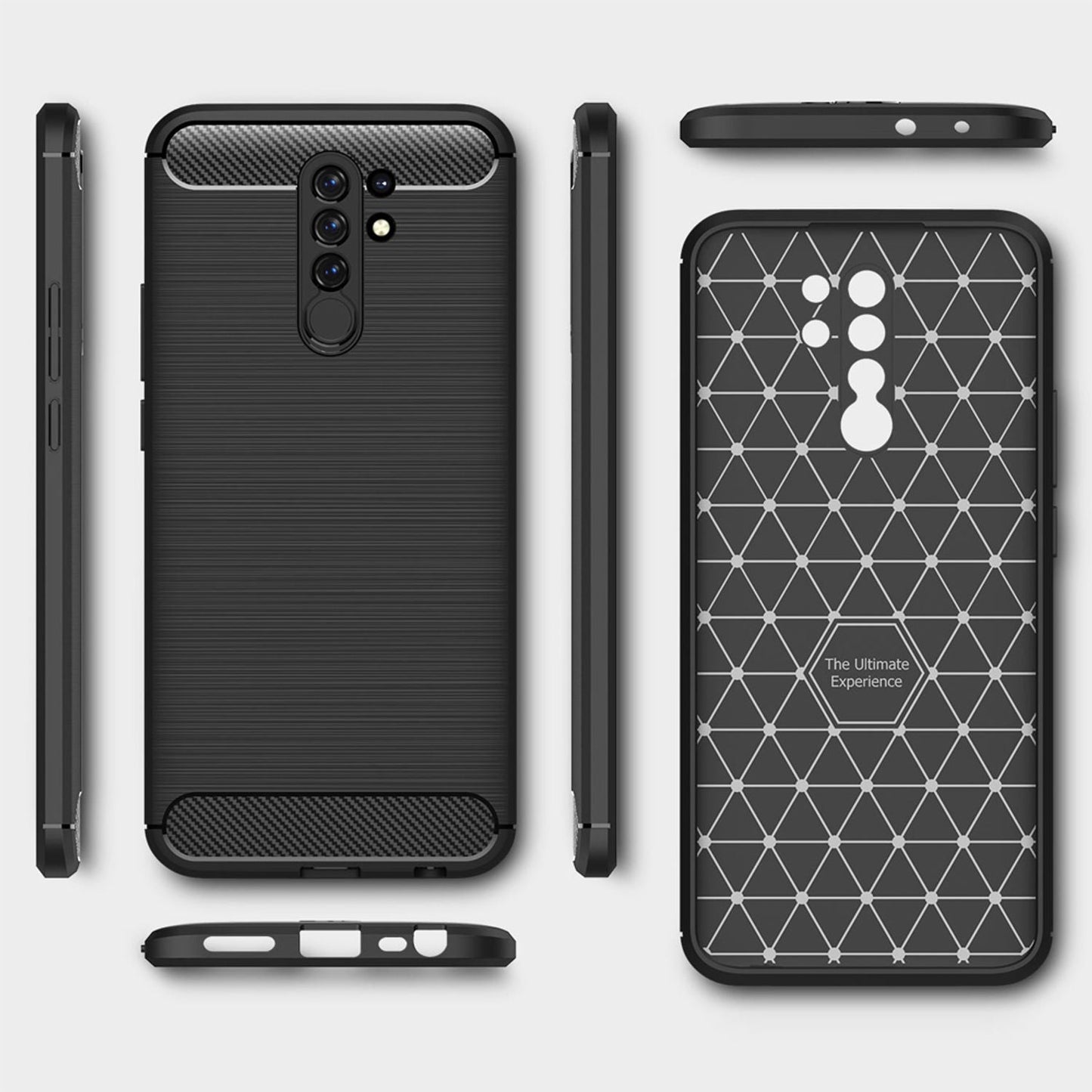 NALIA Silikonhülle für Xiaomi Redmi 9 – Rutschfest & Matt – VORTEX (Gebürstete Optik & Carbon Design) – Marke aus Berlin
