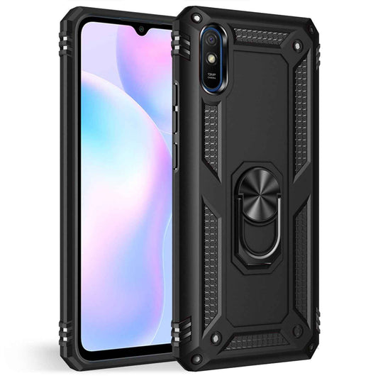 NALIA Panzerhülle für Xiaomi Redmi 9A – Ring-Ständer 360° & Magnet-Halterung Kompatibel – RINGDEFEND (Stoßfestes Outdoor Case) – Marke aus Berlin