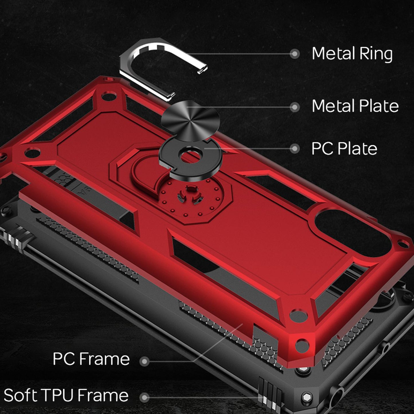NALIA Panzerhülle für Xiaomi Redmi 9A – Ring-Ständer 360° & Magnet-Halterung Kompatibel – RINGDEFEND (Stoßfestes Outdoor Case) – Marke aus Berlin