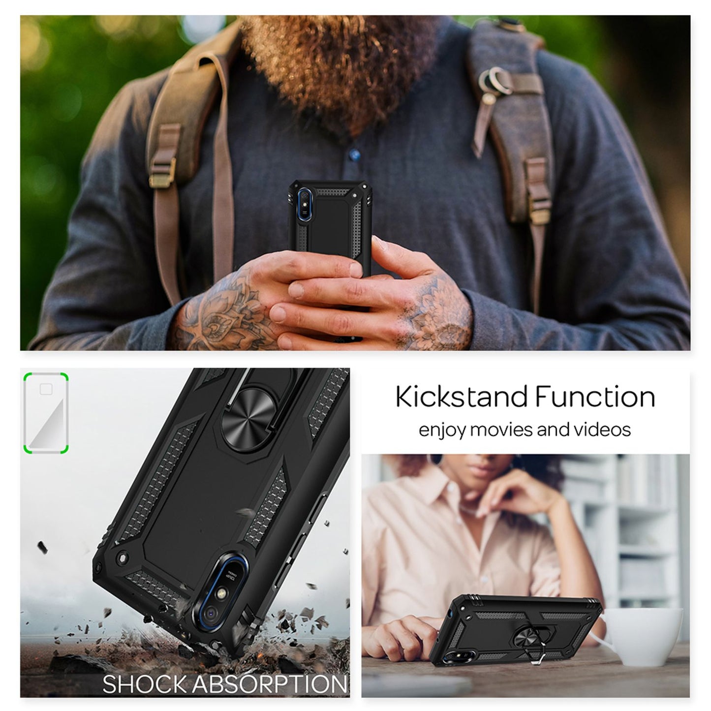 NALIA Panzerhülle für Xiaomi Redmi 9A – Ring-Ständer 360° & Magnet-Halterung Kompatibel – RINGDEFEND (Stoßfestes Outdoor Case) – Marke aus Berlin