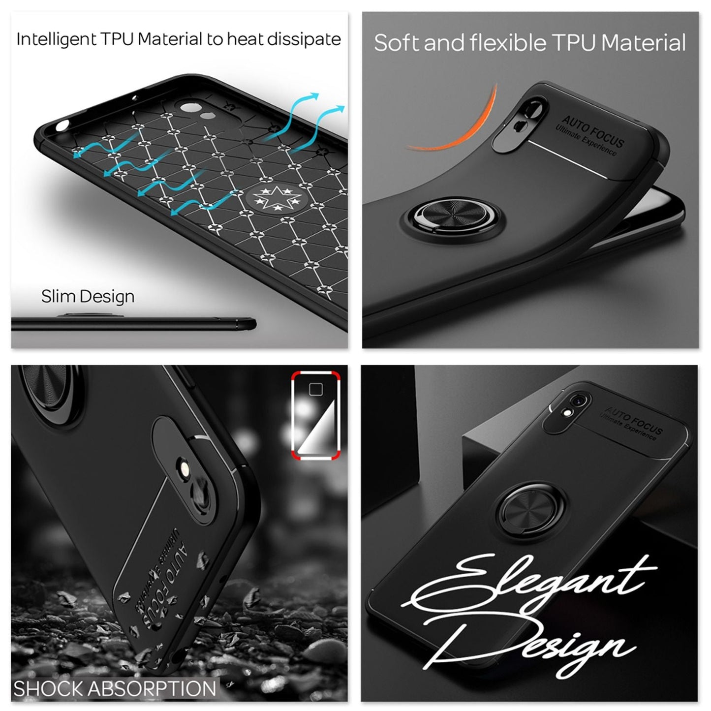 NALIA Ringhülle für Xiaomi Redmi 9A – Ring-Ständer 360° & für Magnet-Halter – GRIP360 (Mattiertes Silikon Case) – Marke aus Berlin