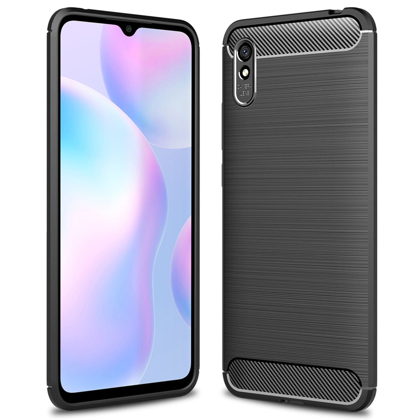 NALIA Silikonhülle für Xiaomi Redmi 9A – Rutschfest & Matt – VORTEX (Gebürstete Optik & Carbon Design) – Marke aus Berlin