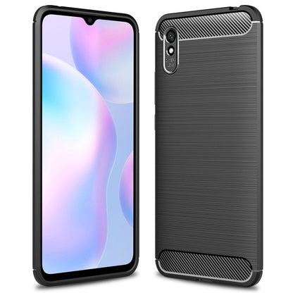 NALIA Silikonhülle für Xiaomi Redmi 9A – Rutschfest & Matt – VORTEX (Gebürstete Optik & Carbon Design) – Marke aus Berlin