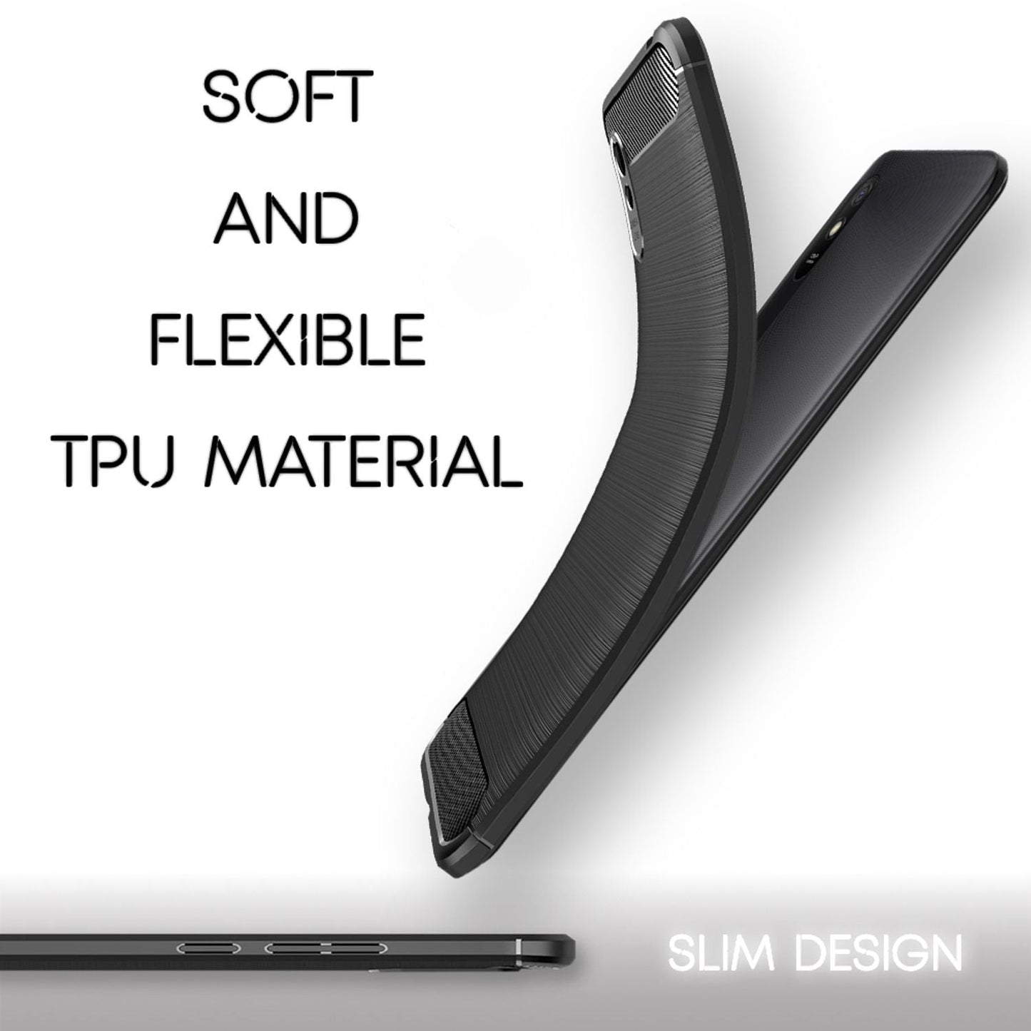 NALIA Silikonhülle für Xiaomi Redmi 9A – Rutschfest & Matt – VORTEX (Gebürstete Optik & Carbon Design) – Marke aus Berlin
