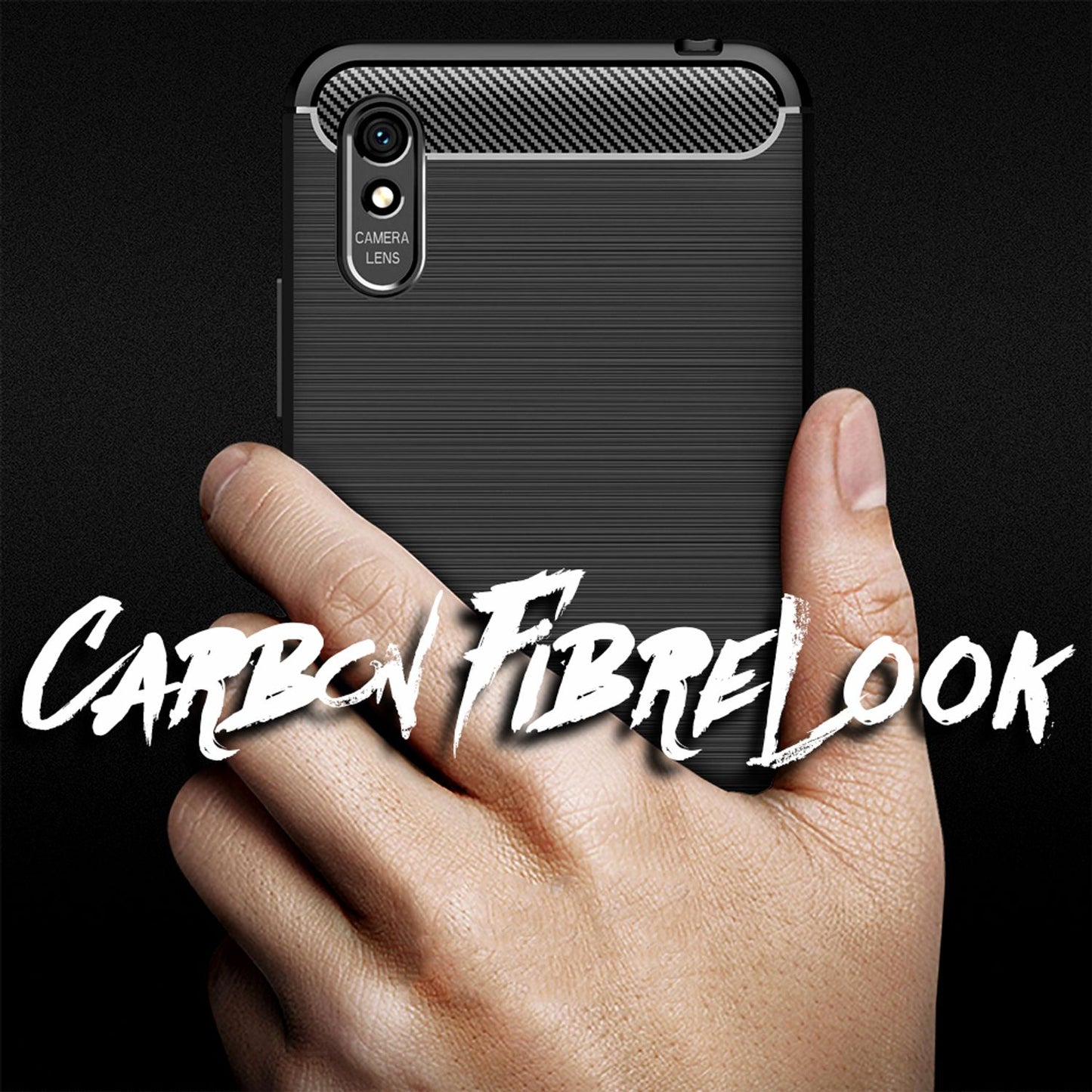 NALIA Silikonhülle für Xiaomi Redmi 9A – Rutschfest & Matt – VORTEX (Gebürstete Optik & Carbon Design) – Marke aus Berlin