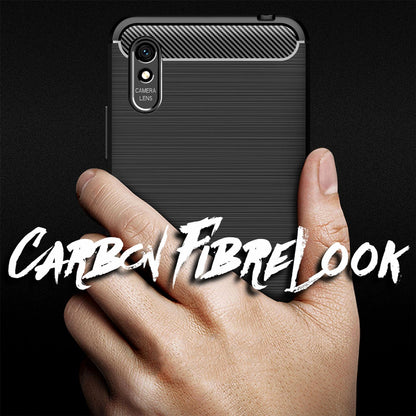 NALIA Silikonhülle für Xiaomi Redmi 9A – Rutschfest & Matt – VORTEX (Gebürstete Optik & Carbon Design) – Marke aus Berlin