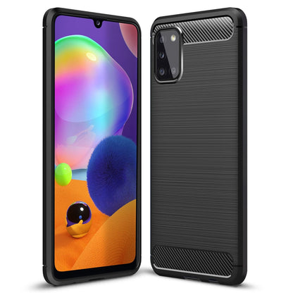 NALIA Silikonhülle für Samsung Galaxy A31 – Rutschfest & Matt – VORTEX (Gebürstete Optik & Carbon Design) – Marke aus Berlin