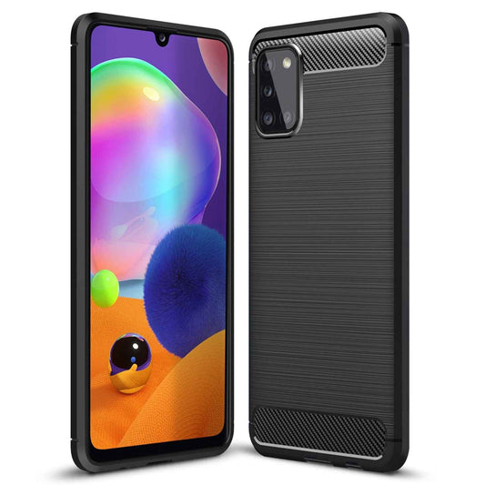 NALIA Silikonhülle für Samsung Galaxy A31 – Rutschfest & Matt – VORTEX (Gebürstete Optik & Carbon Design) – Marke aus Berlin