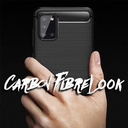 NALIA Silikonhülle für Samsung Galaxy A31 – Rutschfest & Matt – VORTEX (Gebürstete Optik & Carbon Design) – Marke aus Berlin