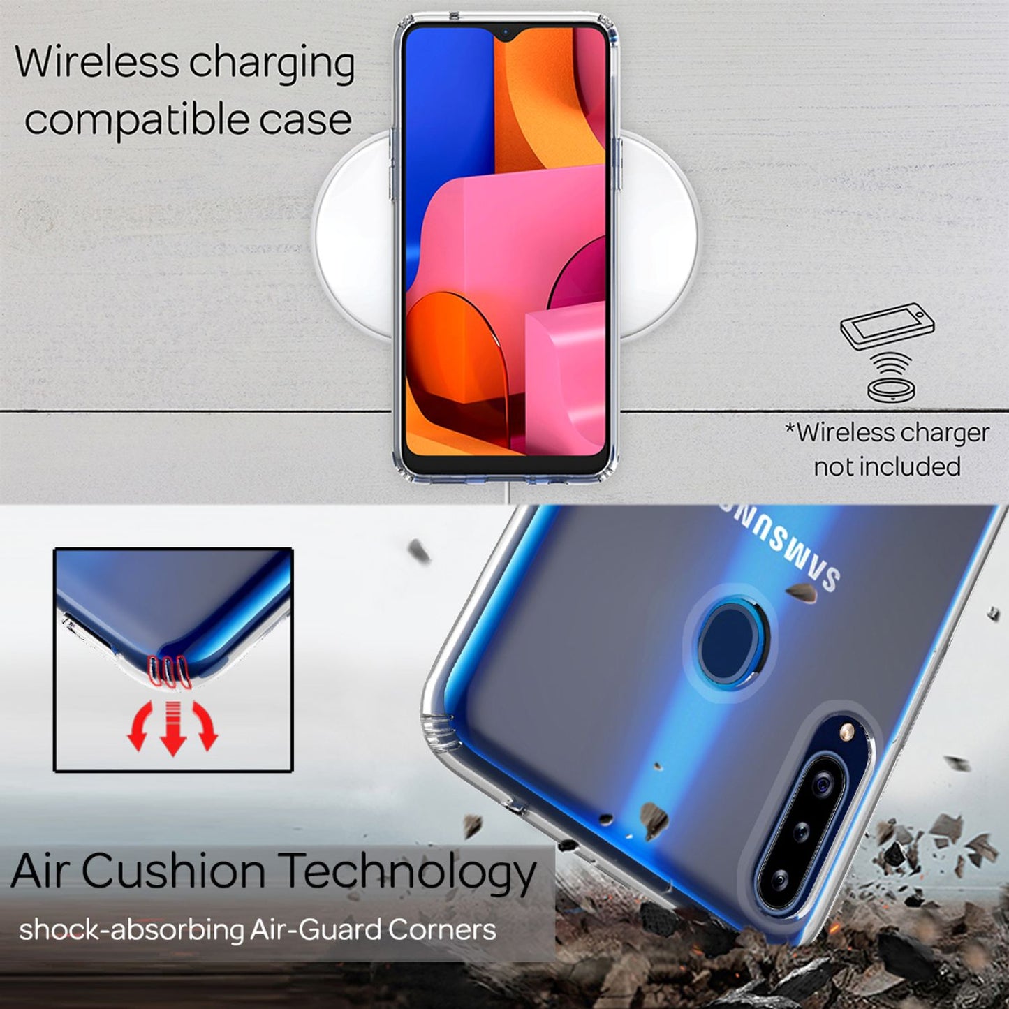 NALIA Transparente Hülle für Samsung Galaxy A20s – Harte Rückseite & Silikon Rand – IGNITE (Stoßfeste Handyhülle & Verstärkte Ecken) – Marke aus Berlin