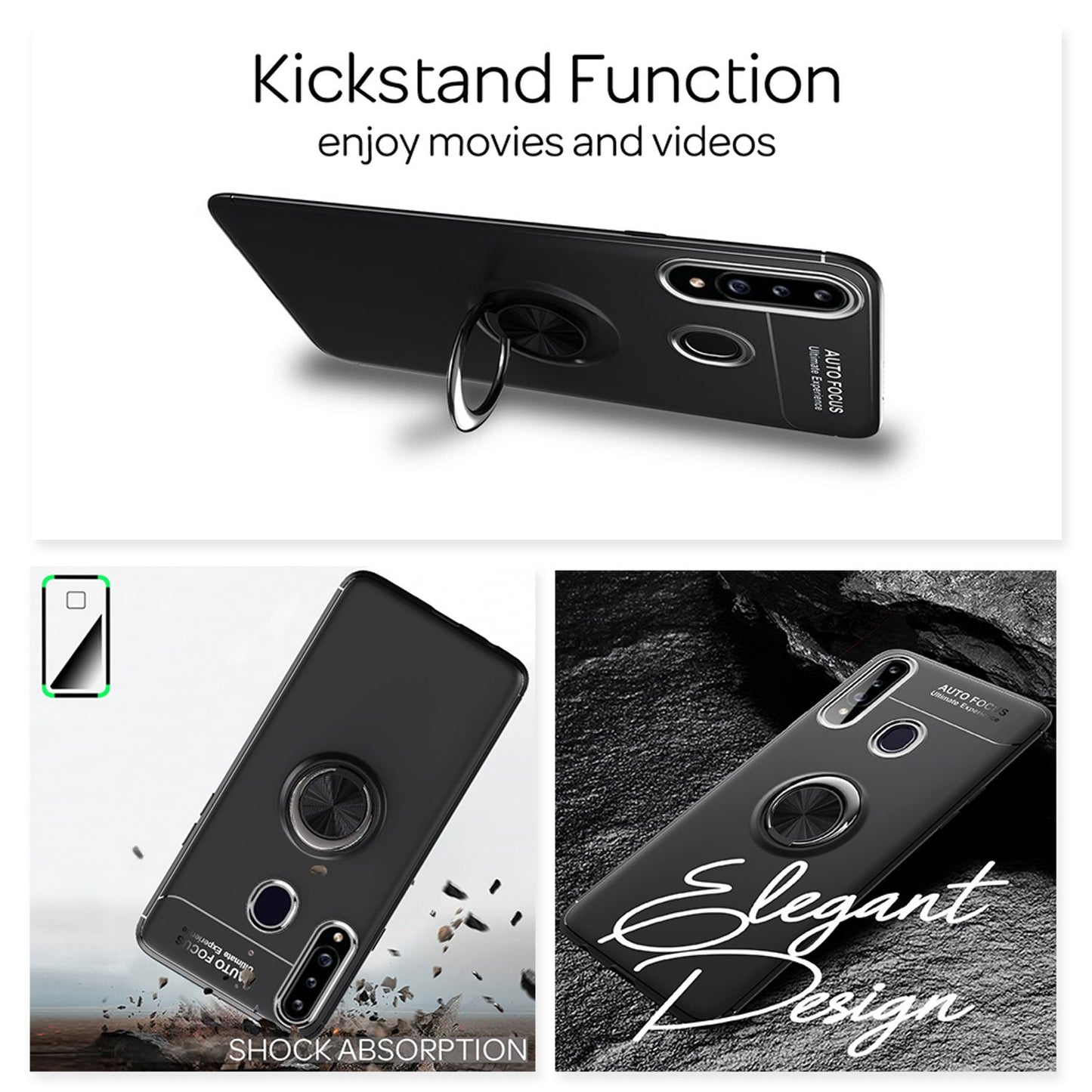 NALIA Ringhülle für Samsung Galaxy A20s – Ring-Ständer 360° & für Magnet-Halter – GRIP360 (Mattiertes Silikon Case) – Marke aus Berlin